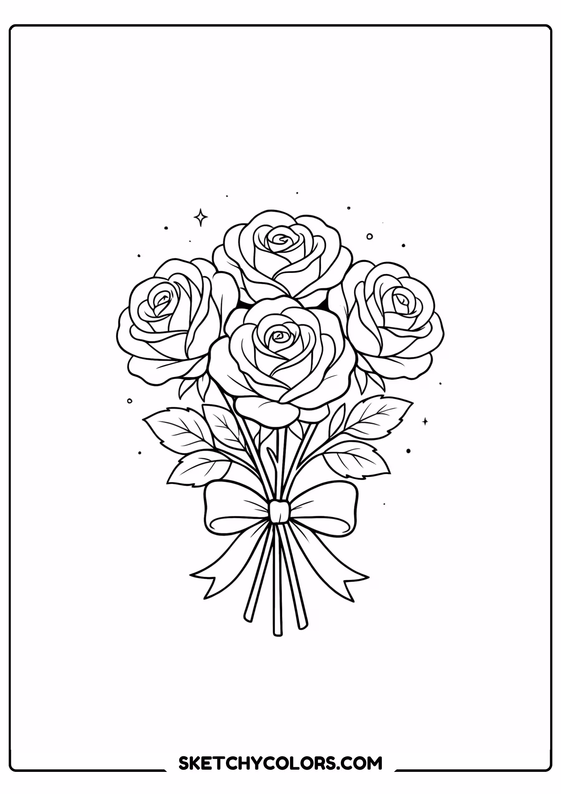 rose coloring page bouquet three roses ribbon free printable for kids