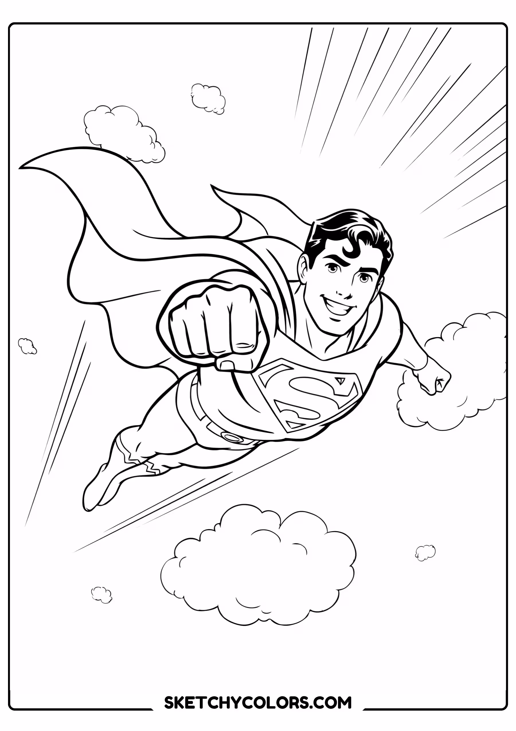 superman soaring clouds coloring page free printable for kids