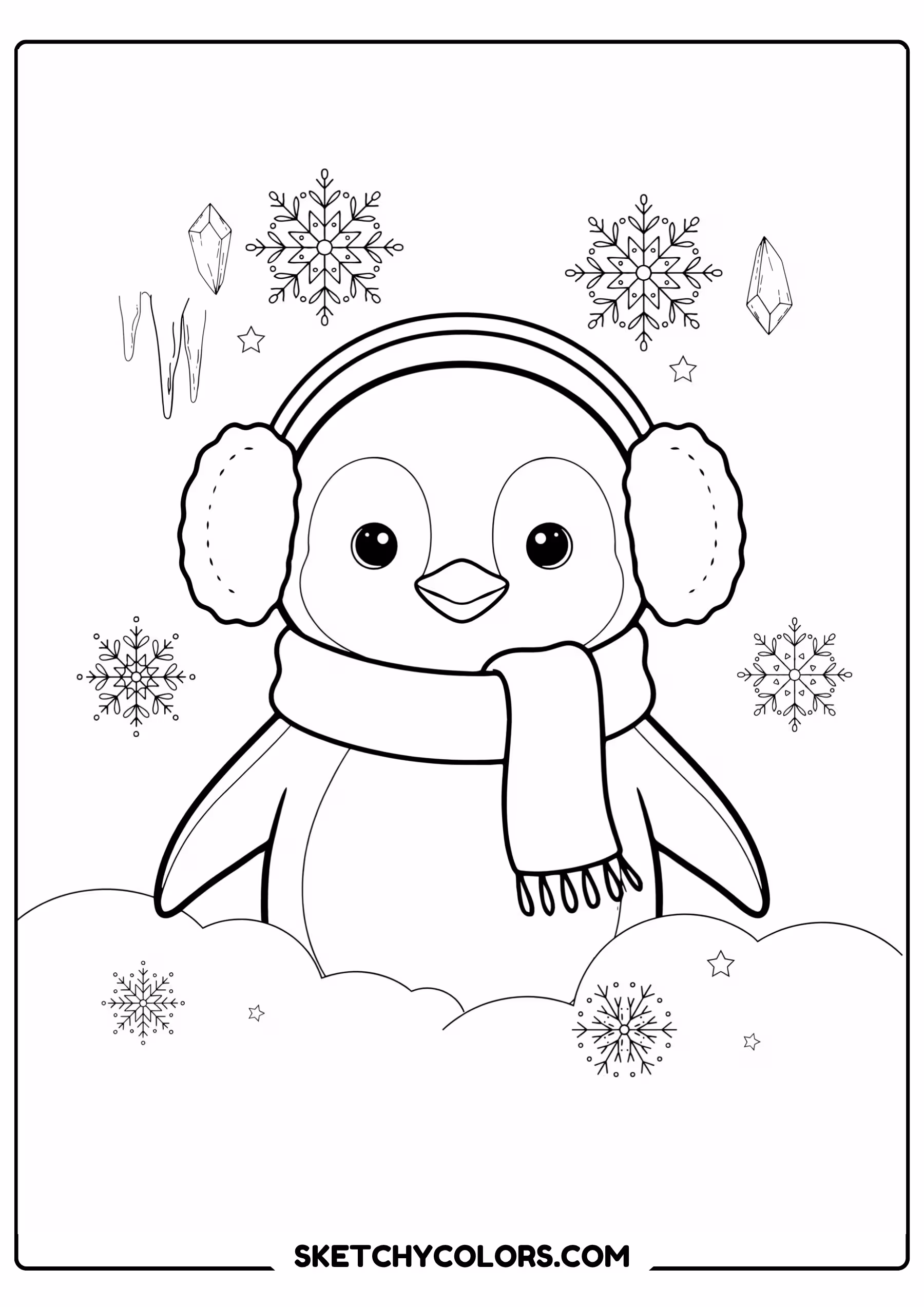 winter penguin earmuffs coloring page free printable pdf