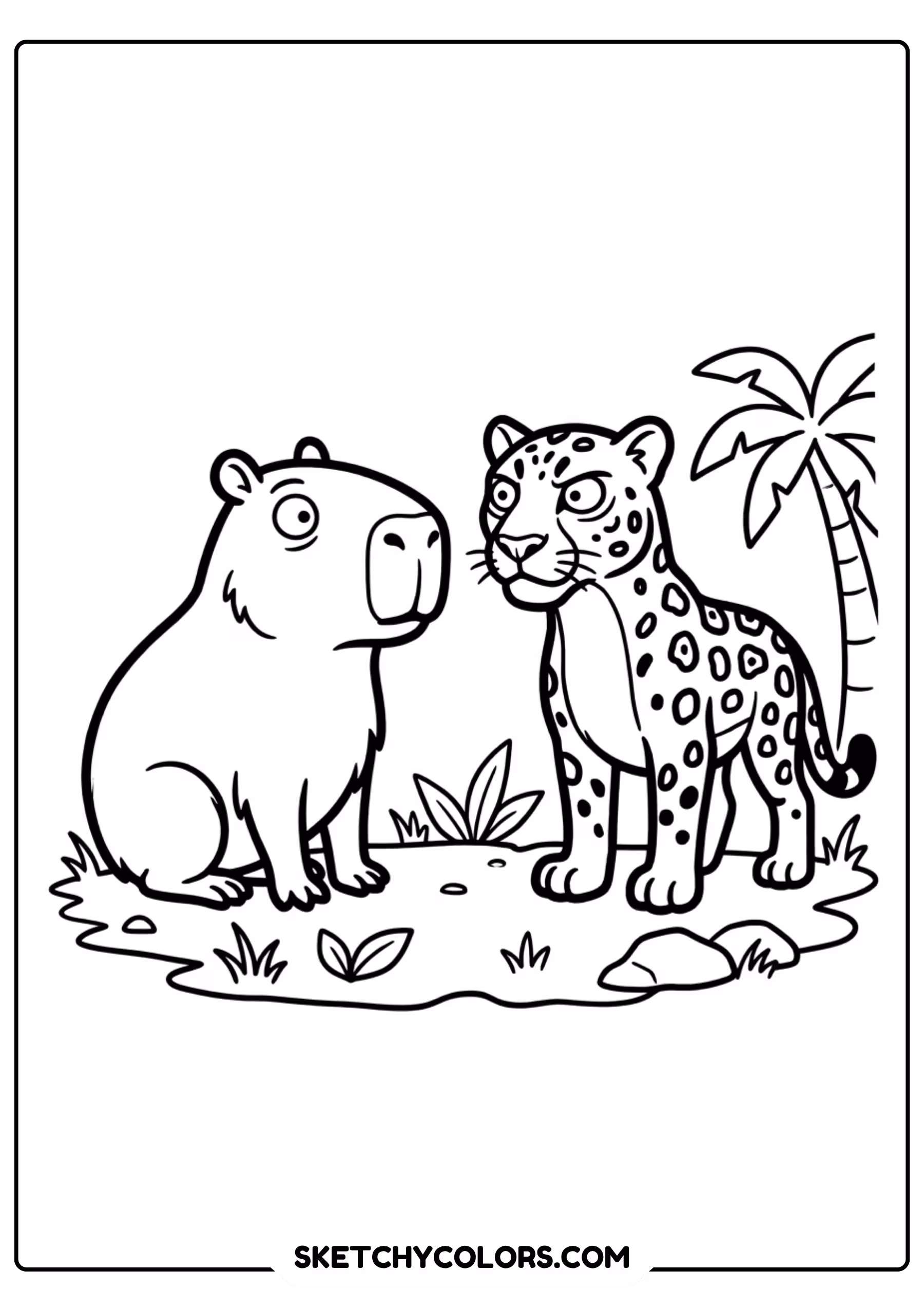 capybara jaguar friends free printable coloring page for kids