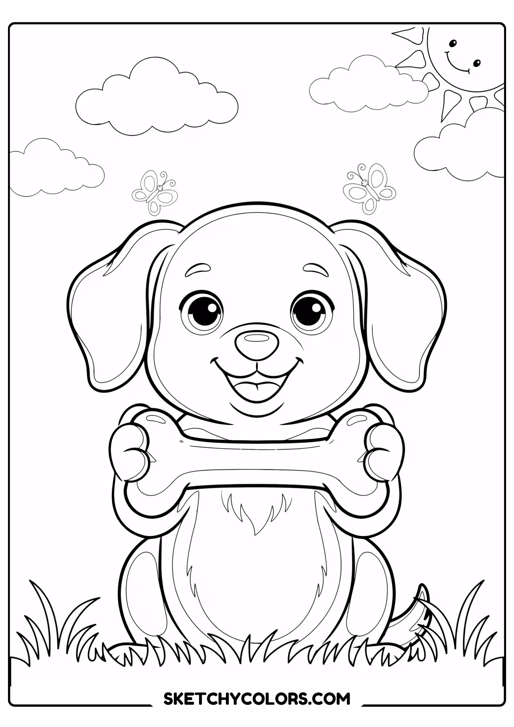 puppy with a giant bone printable coloring sheet
