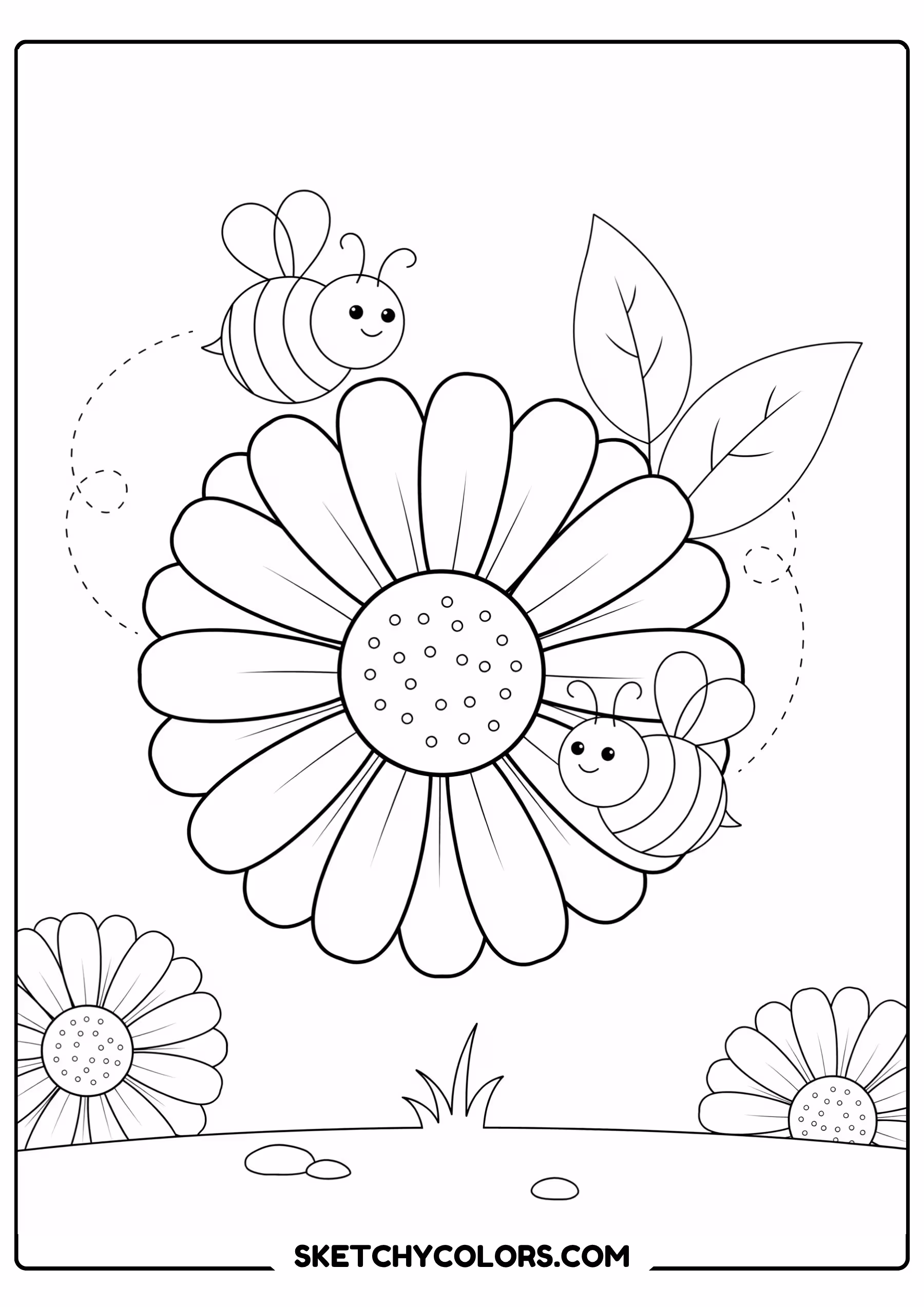 daisy coloring page daisy buzzing bees garden free printable pdf