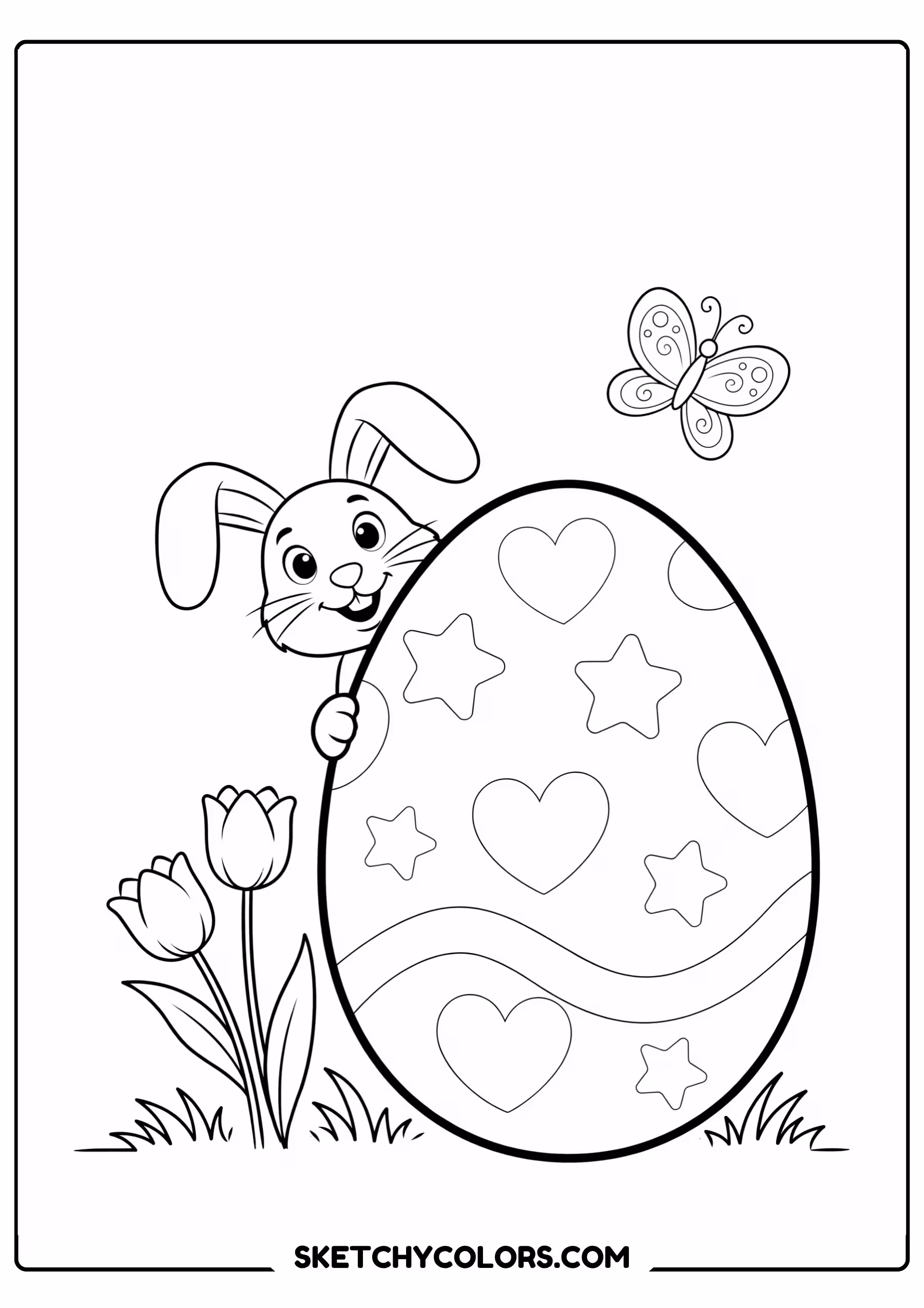 easter coloring page bunny peeking giant egg free printable pdf