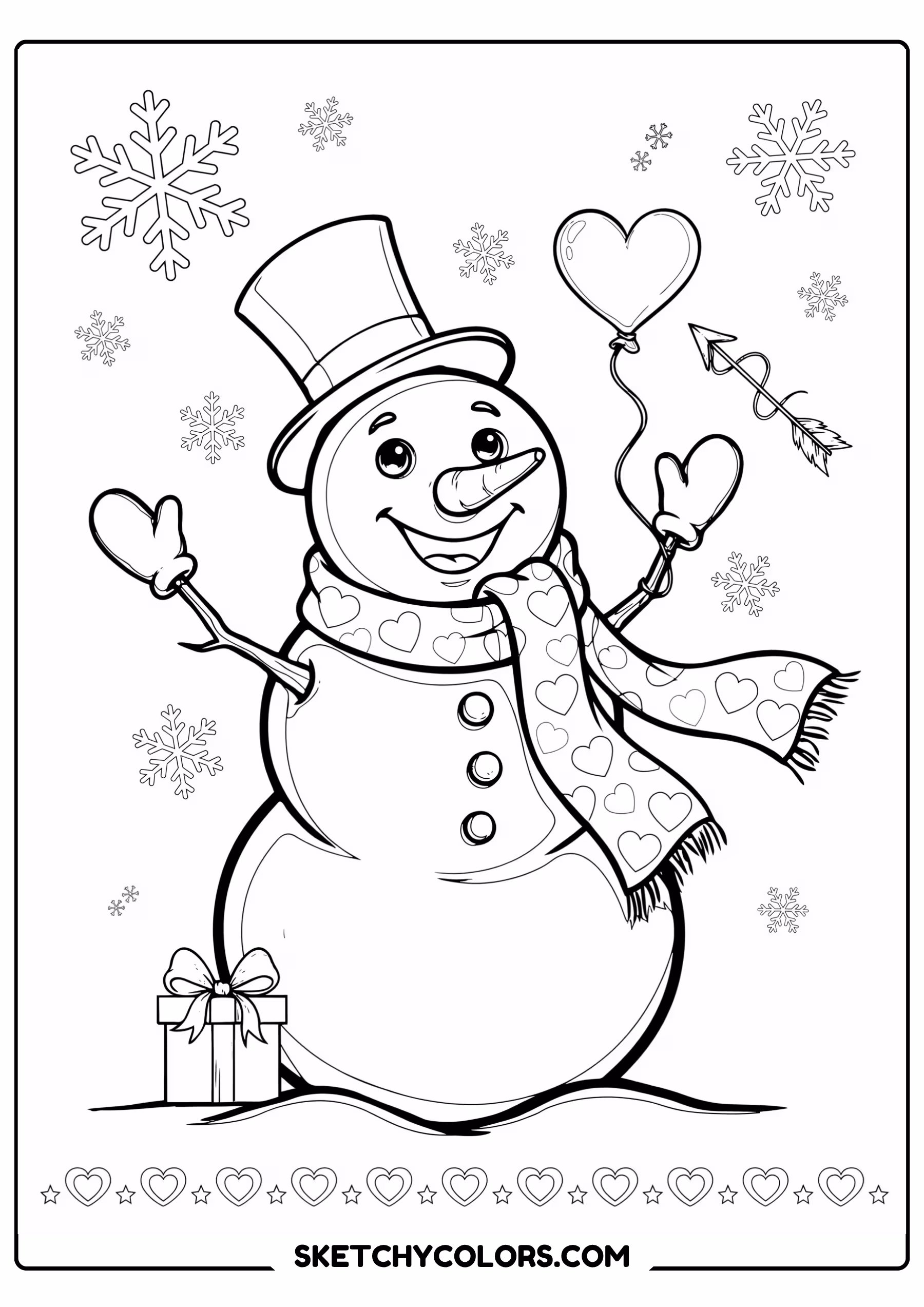 february coloring page snowman heart scarf free printable pdf