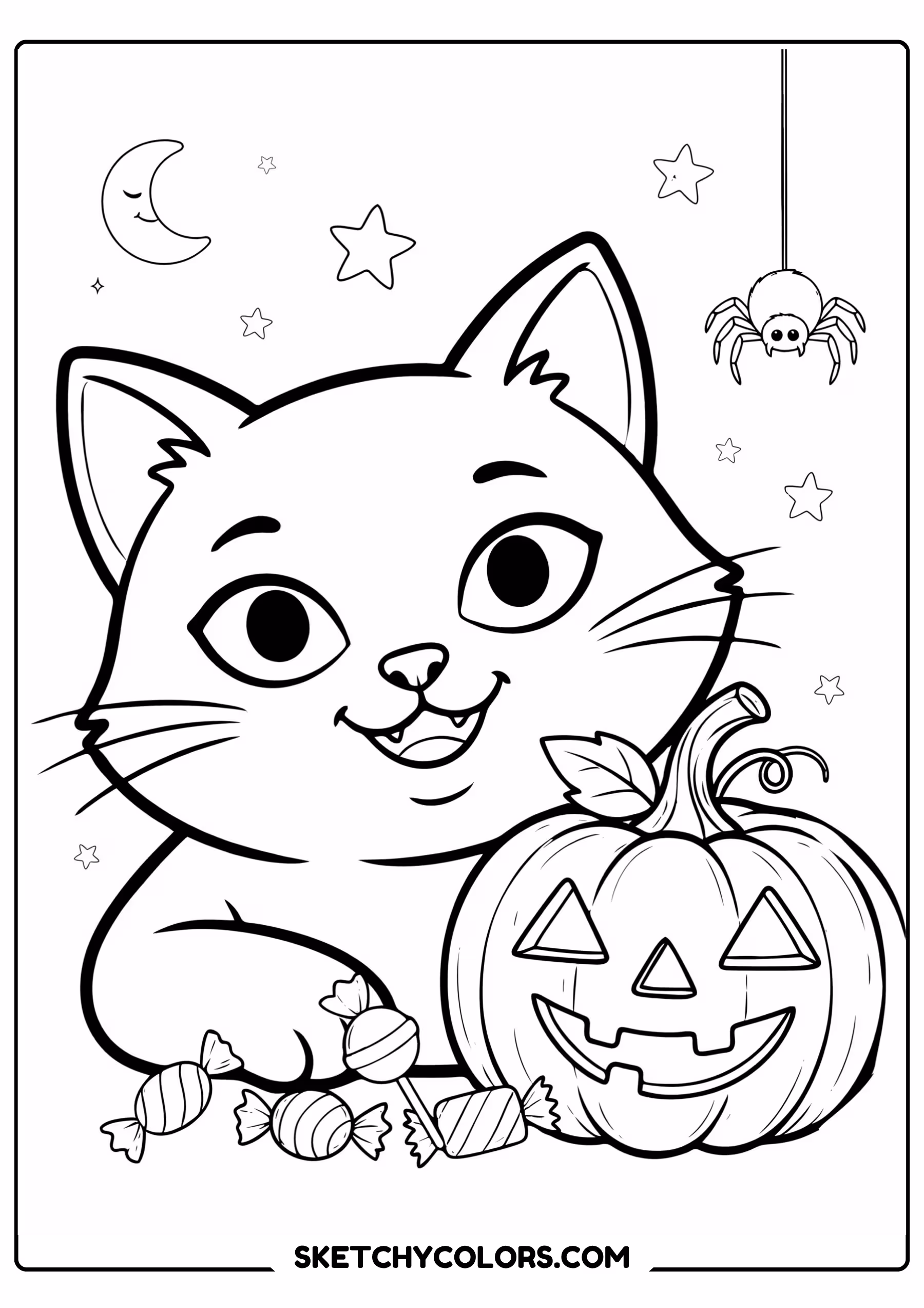 halloween coloring page black cat pumpkin free printable pdf