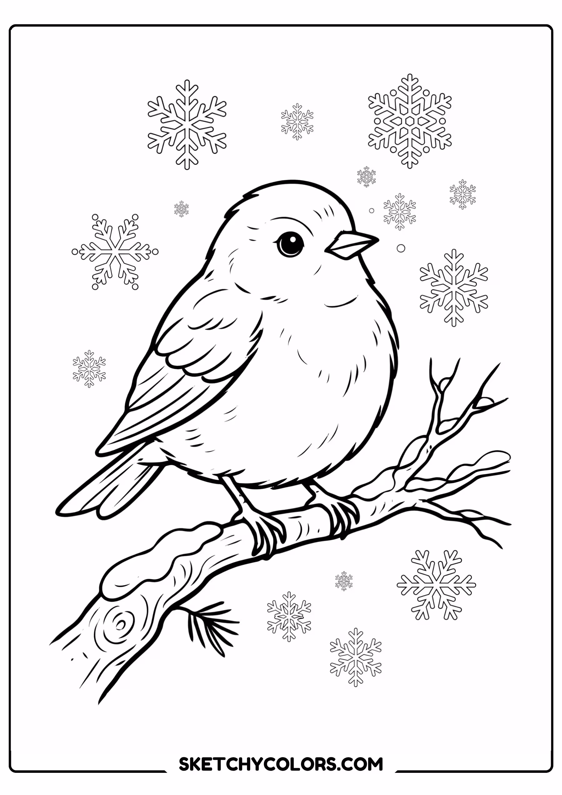 january coloring page winter bird snowy branch free printable pdf