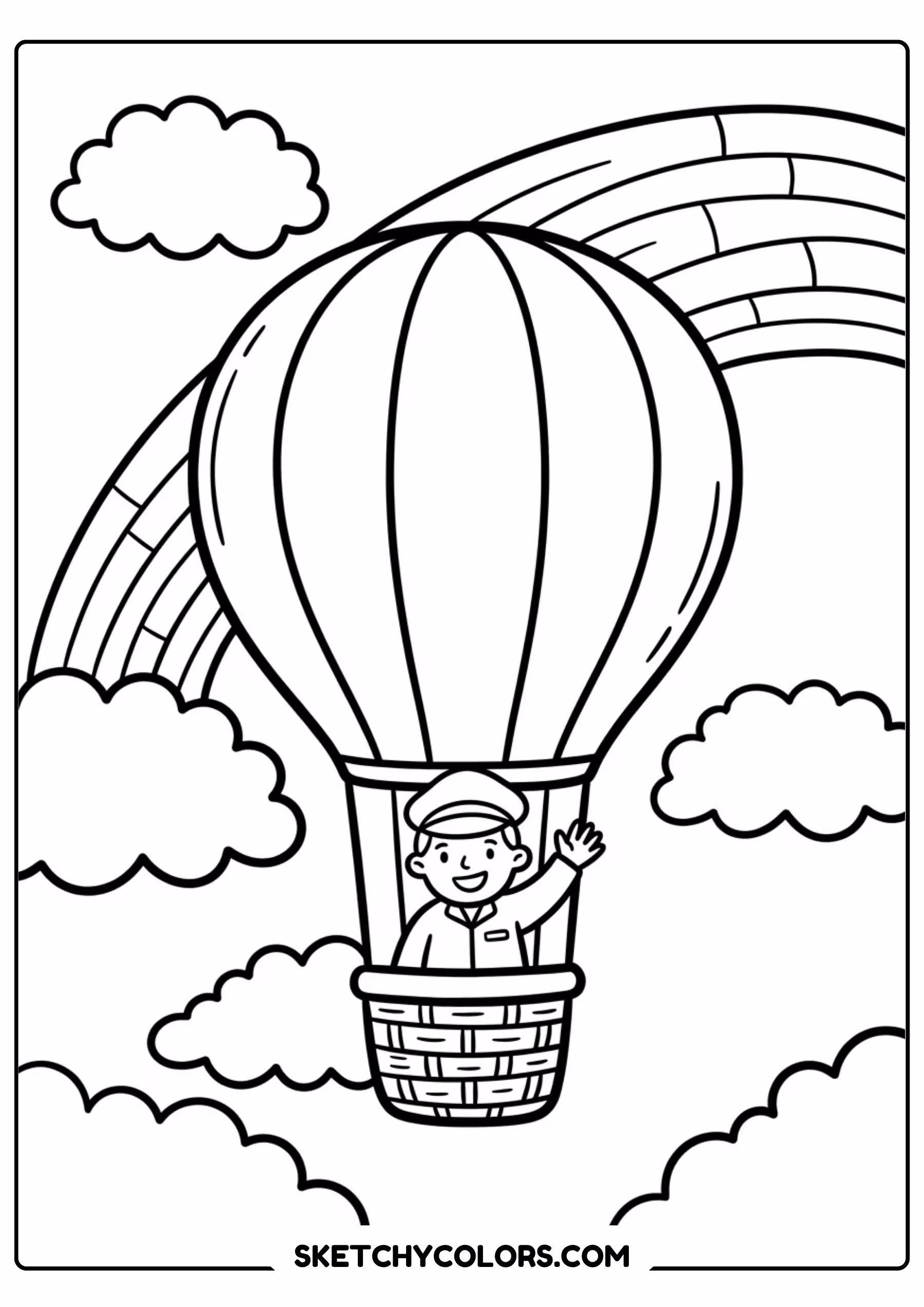 rainbow balloon pilot coloring page printable