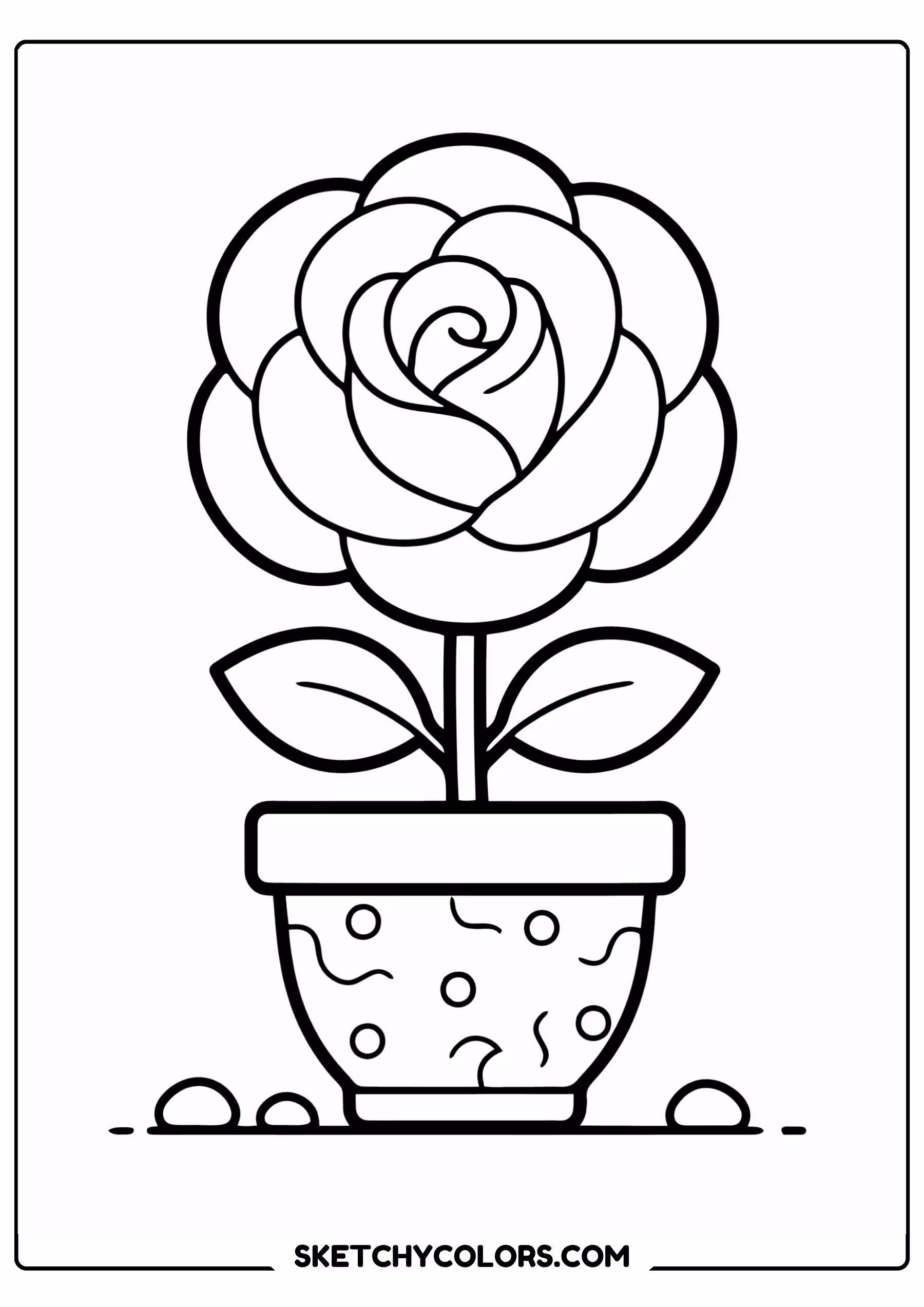rose coloring page flower pot decorative simple bloom free printable pdf