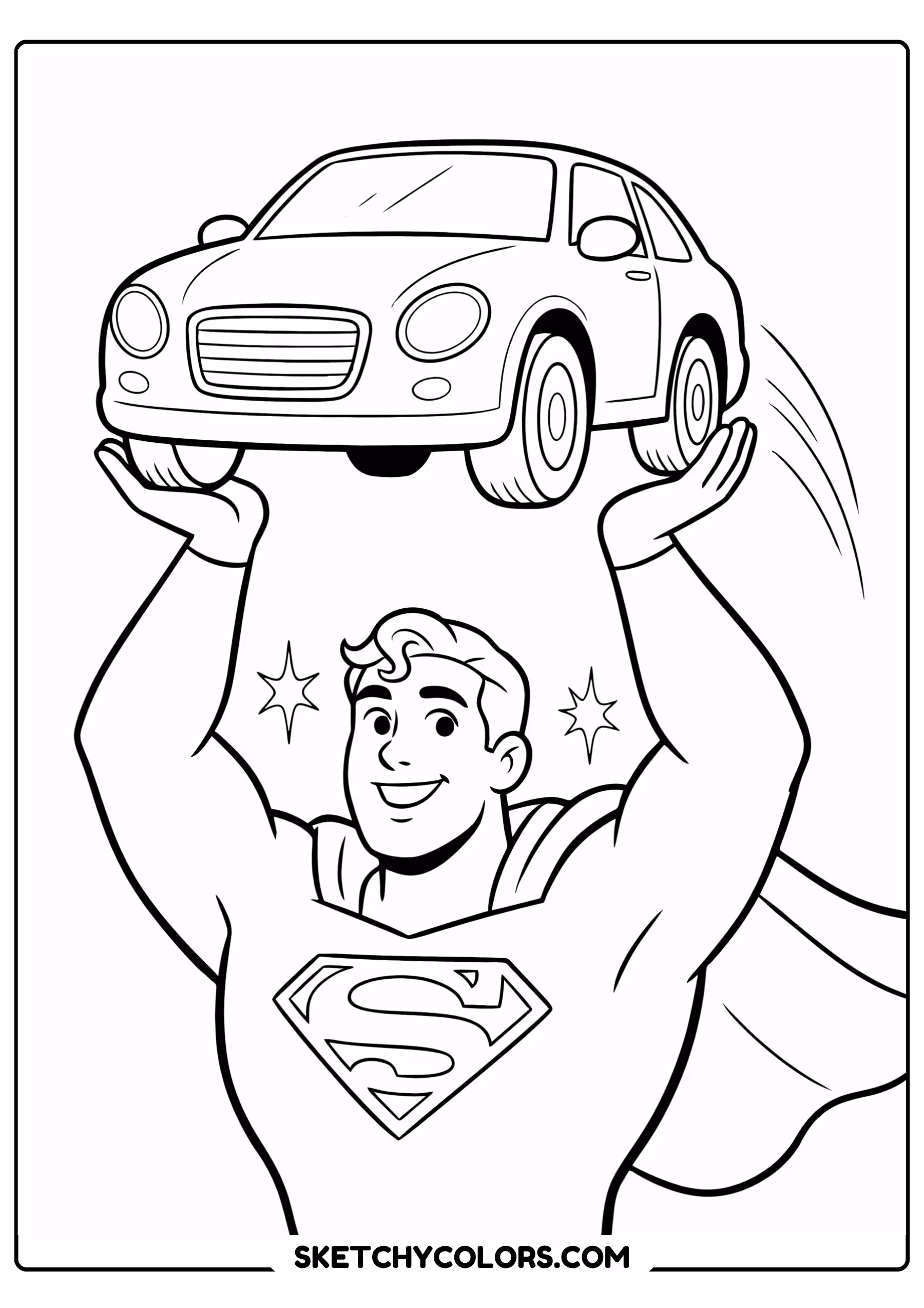 superman lifting car coloring page free printable pdf
