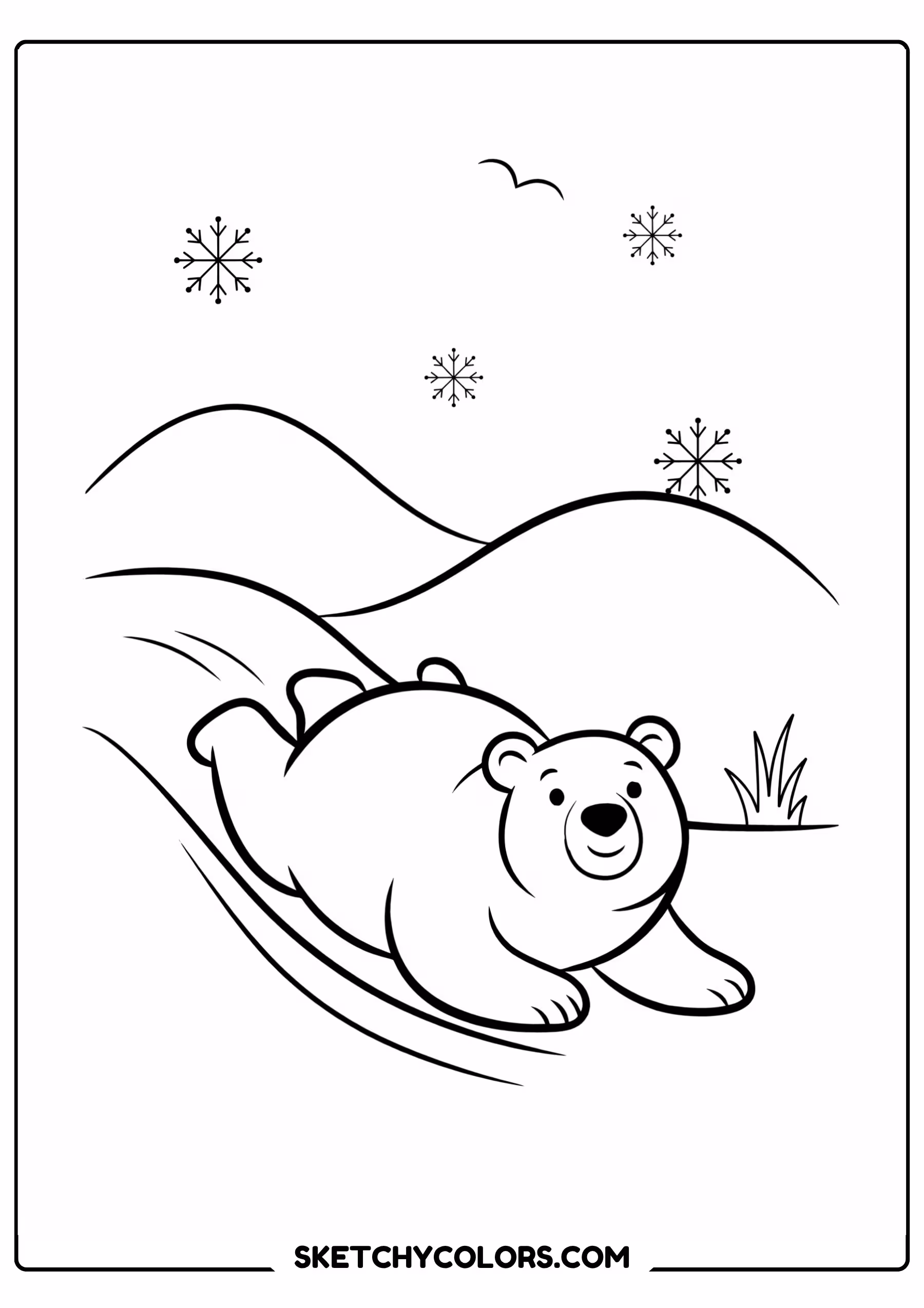 winter polar bear ice slide coloring page free printable