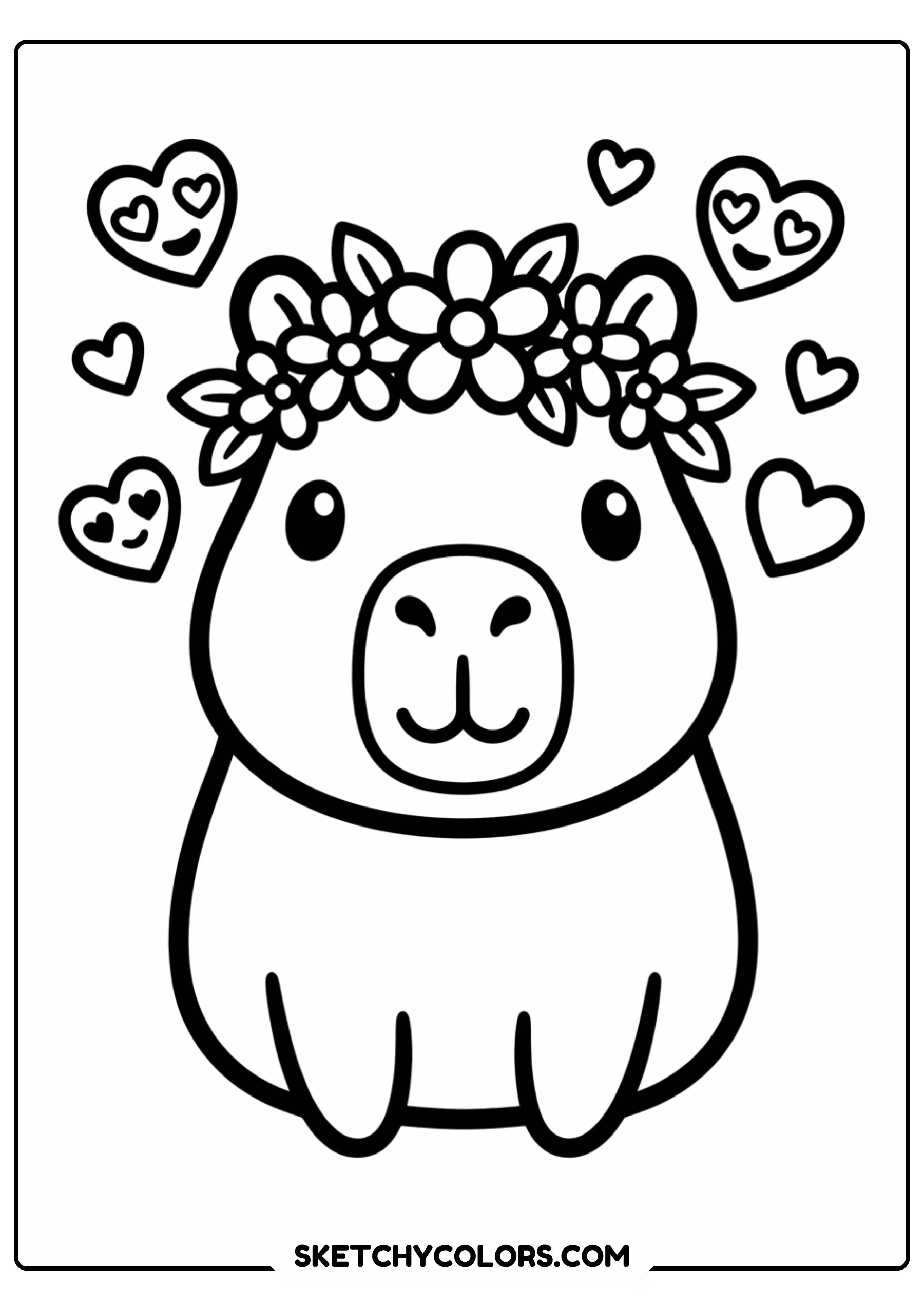 chibi capybara hearts free printable coloring page for kids
