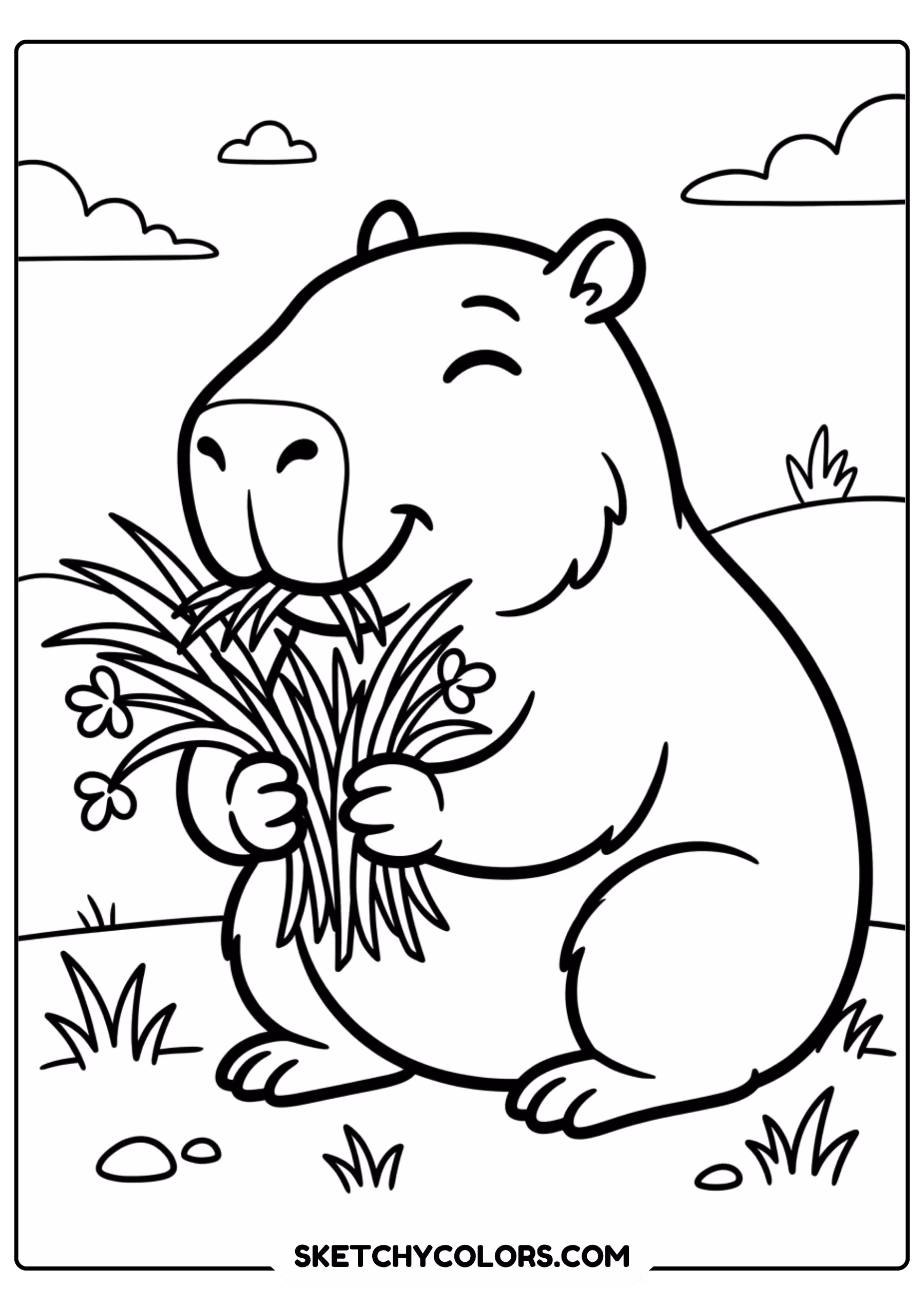 capybara flower pot garden free printable coloring page for kids