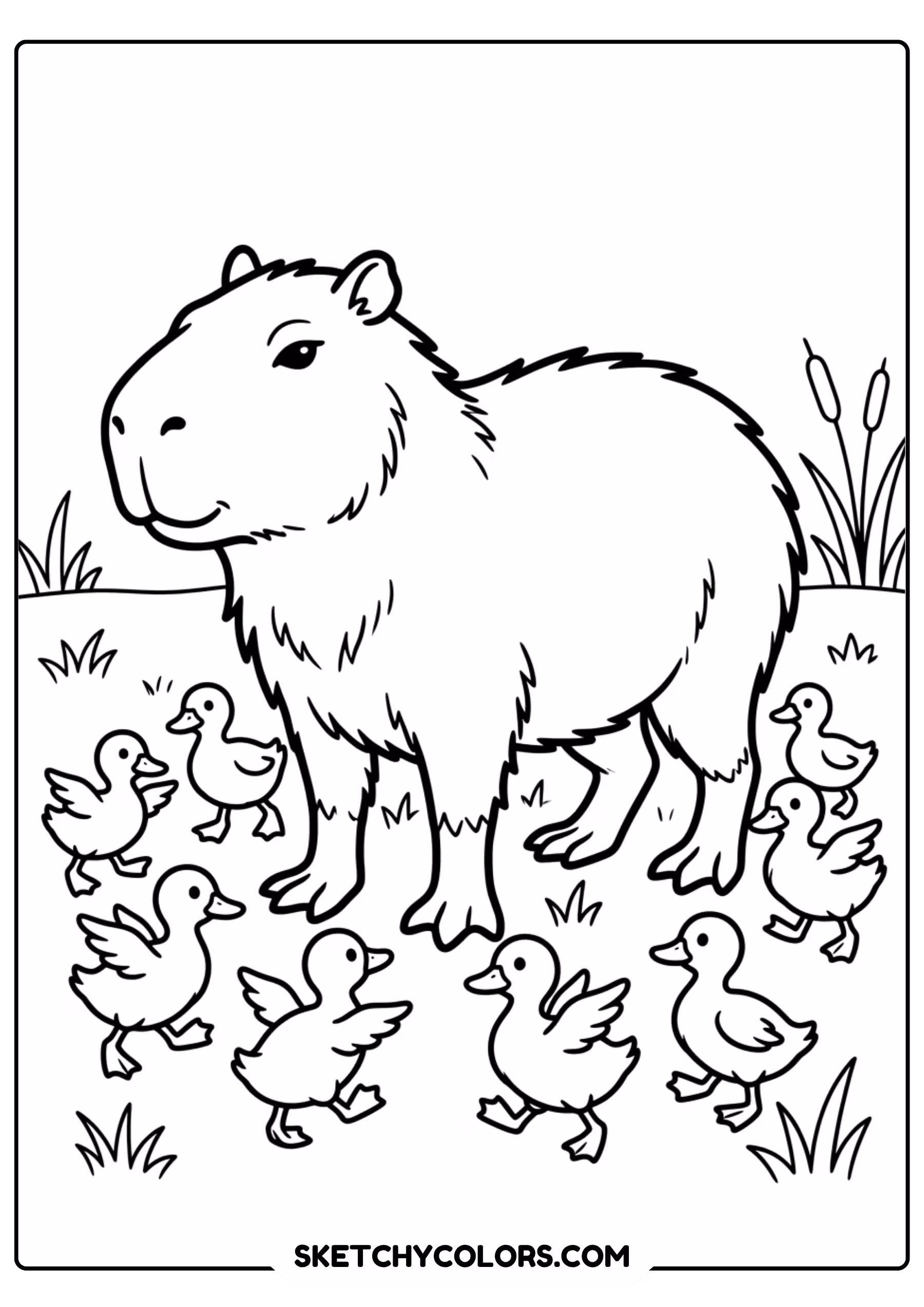 capybara meadow free printable coloring page for kids