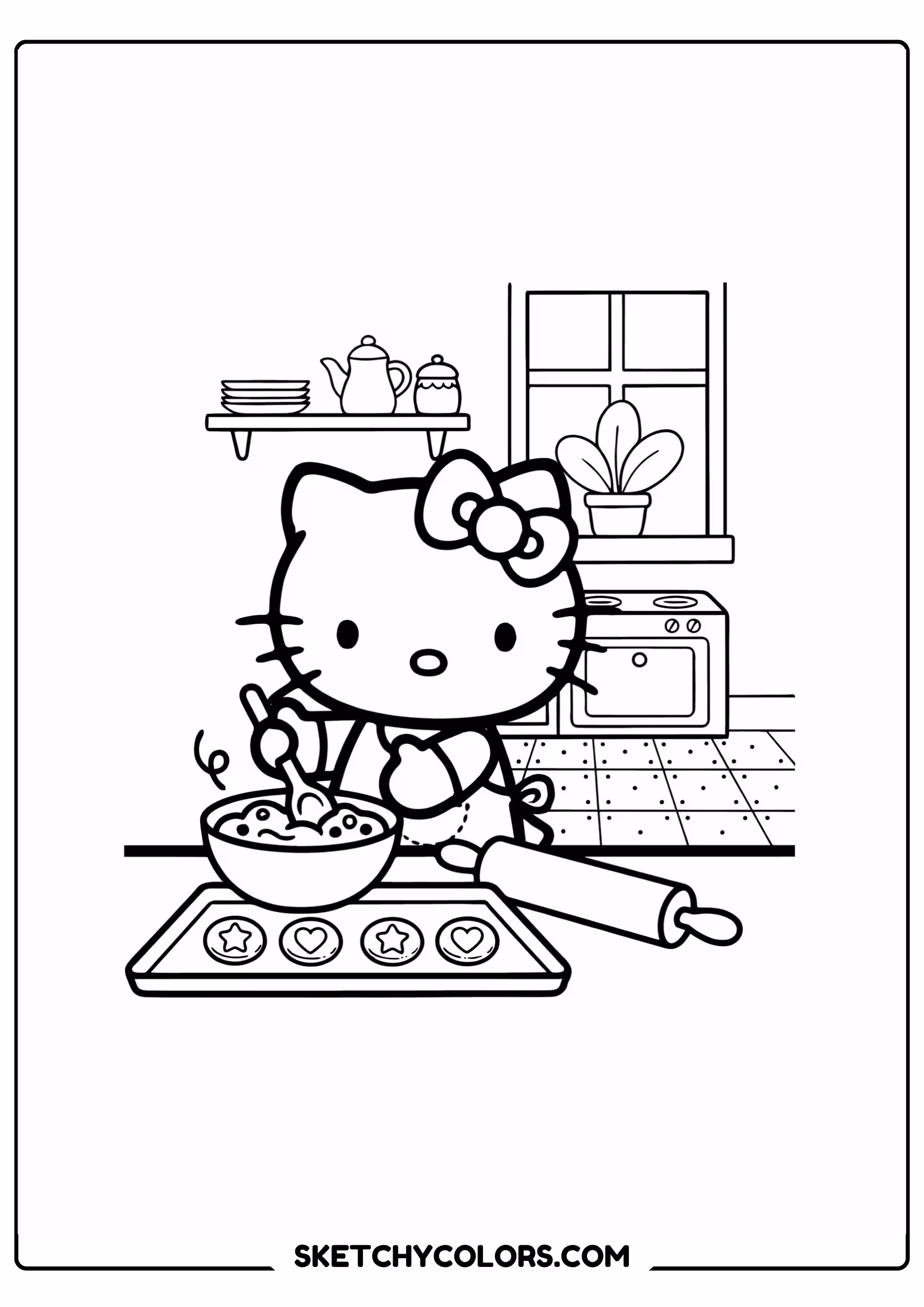 hello kitty baking free coloring sheet for kids