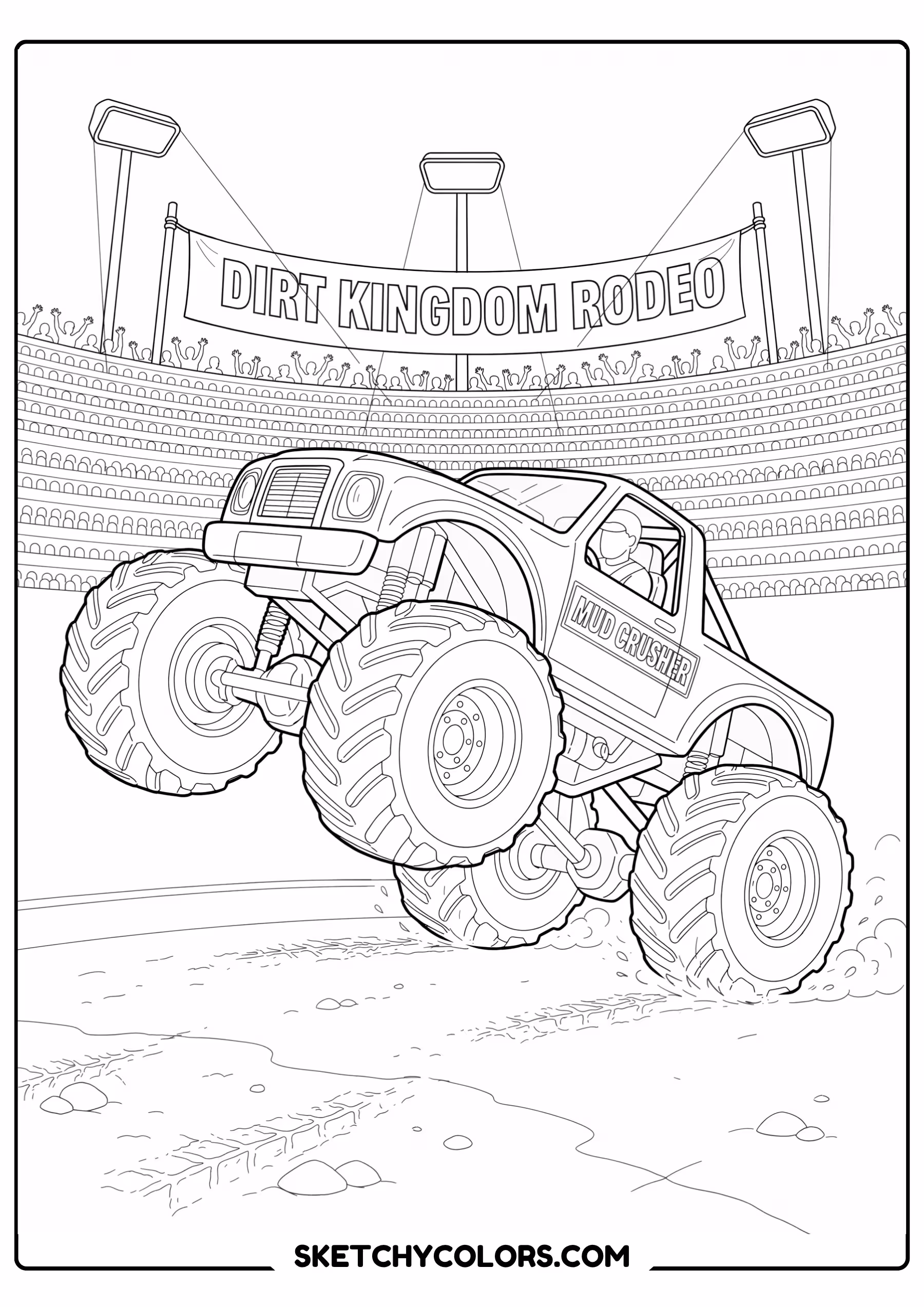 monster truck wheelie free coloring sheet for kids
