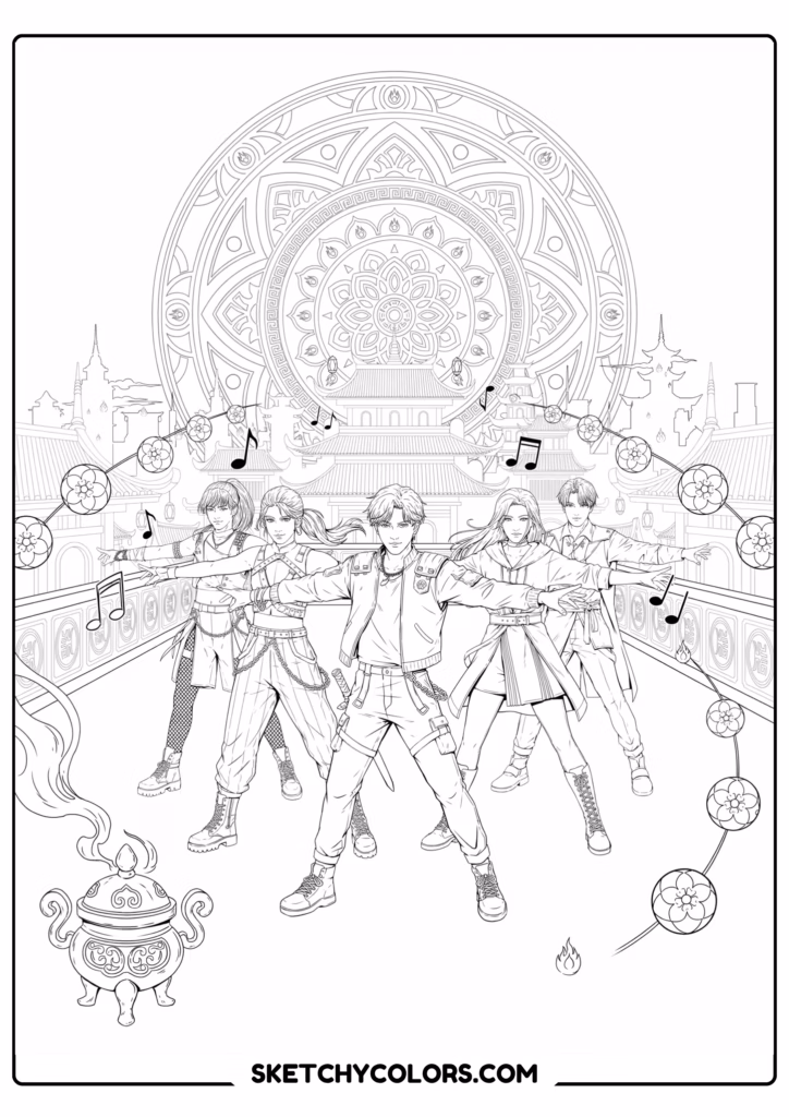 kpop demon hunters rooftop fun s free coloring sheet for kids