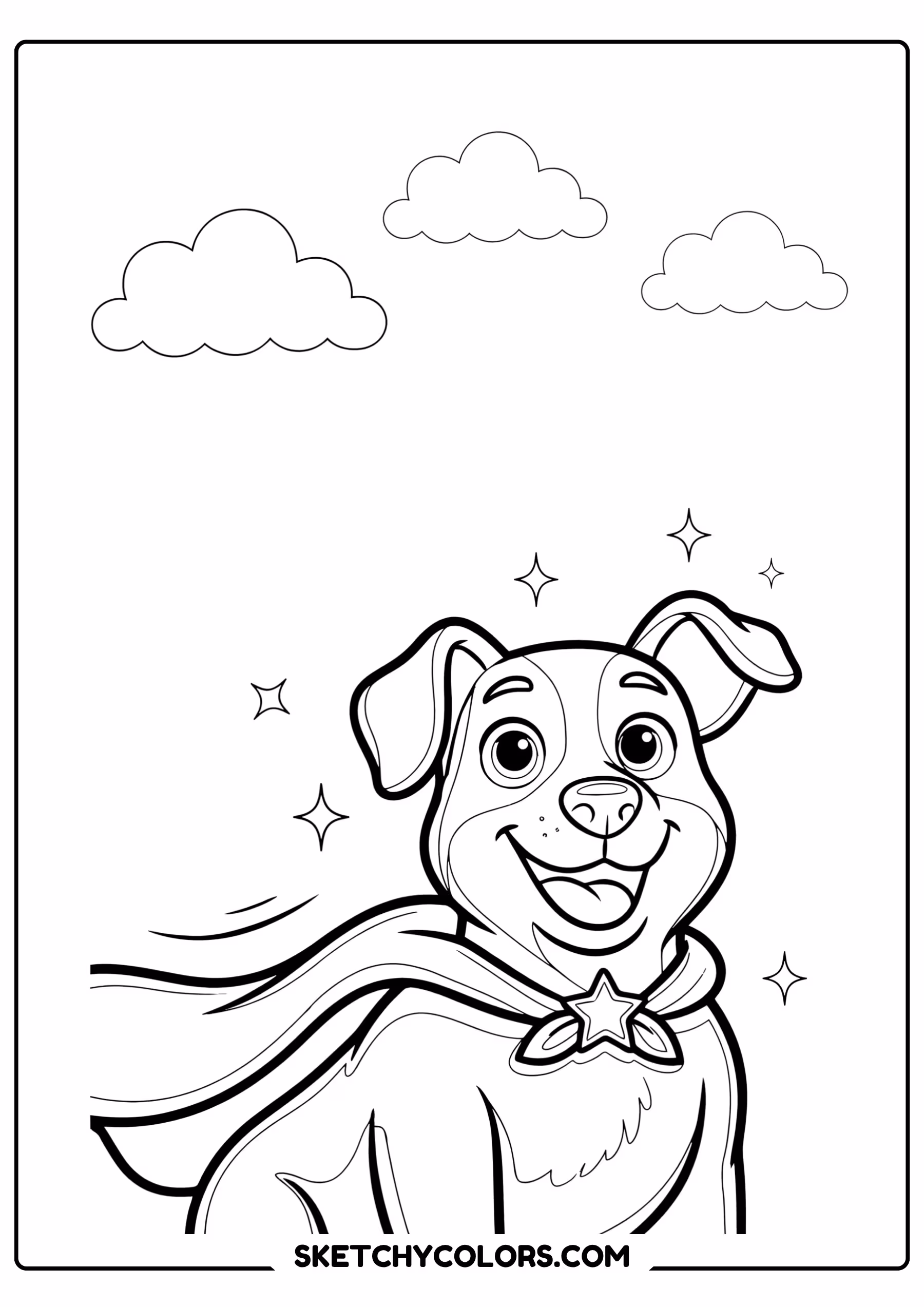 dog coloring page superhero puppy cape free printable for kids