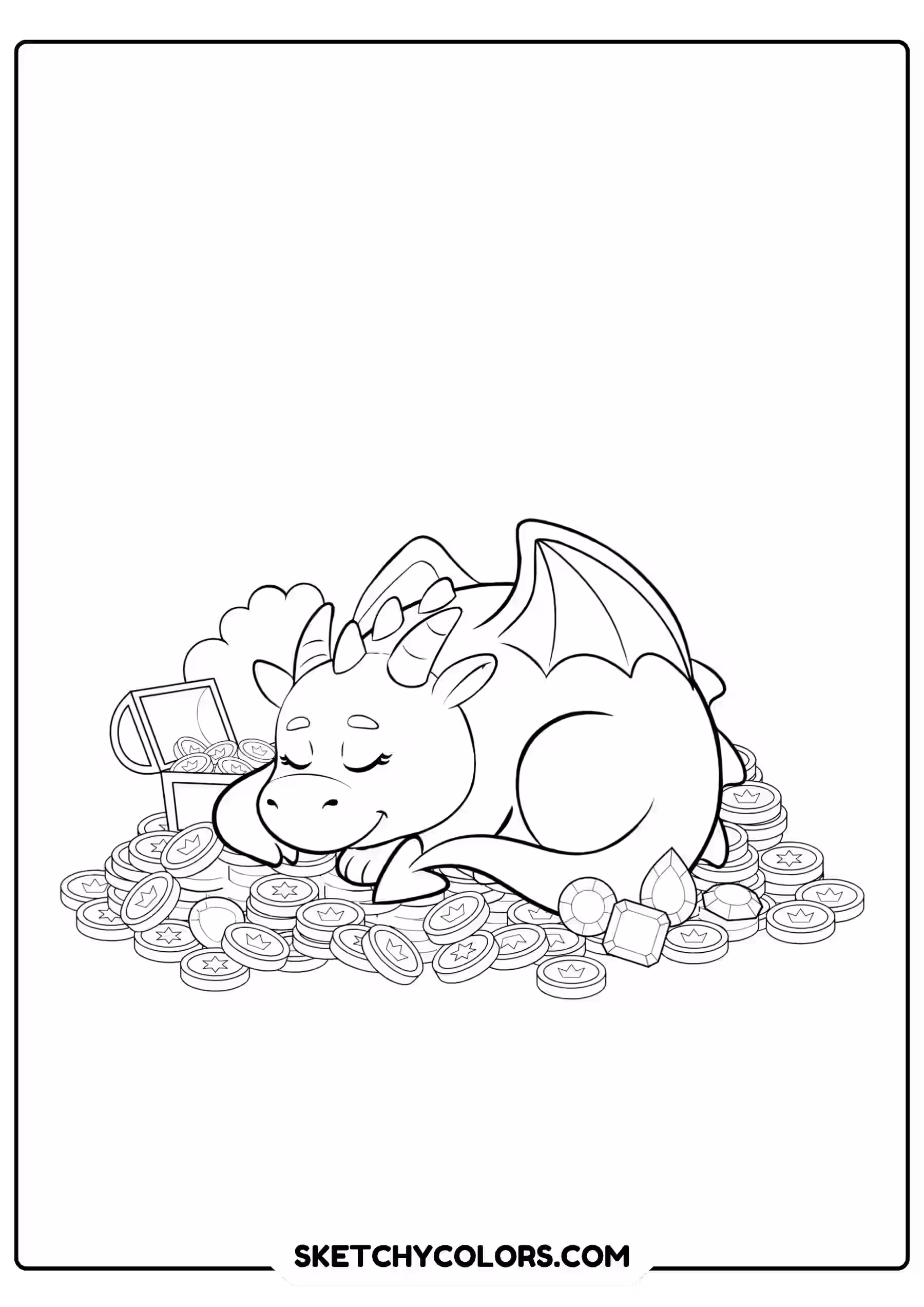 dragon coloring page sleeping dragon treasure coins free printable for kids