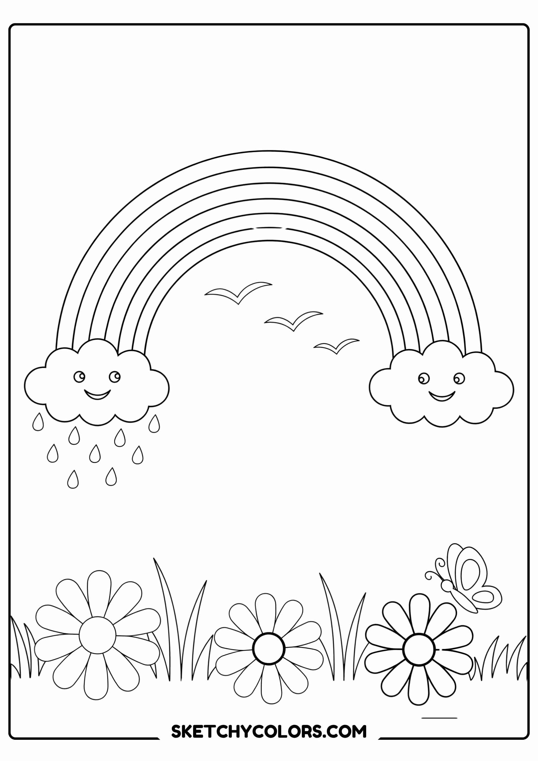 march coloring page rainbow after rain clouds free printable for kids