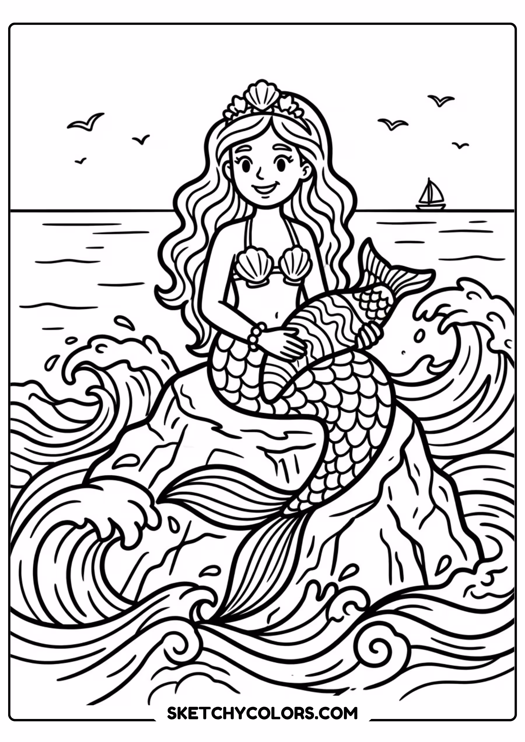 mermaid rainbow tail coloring page printable