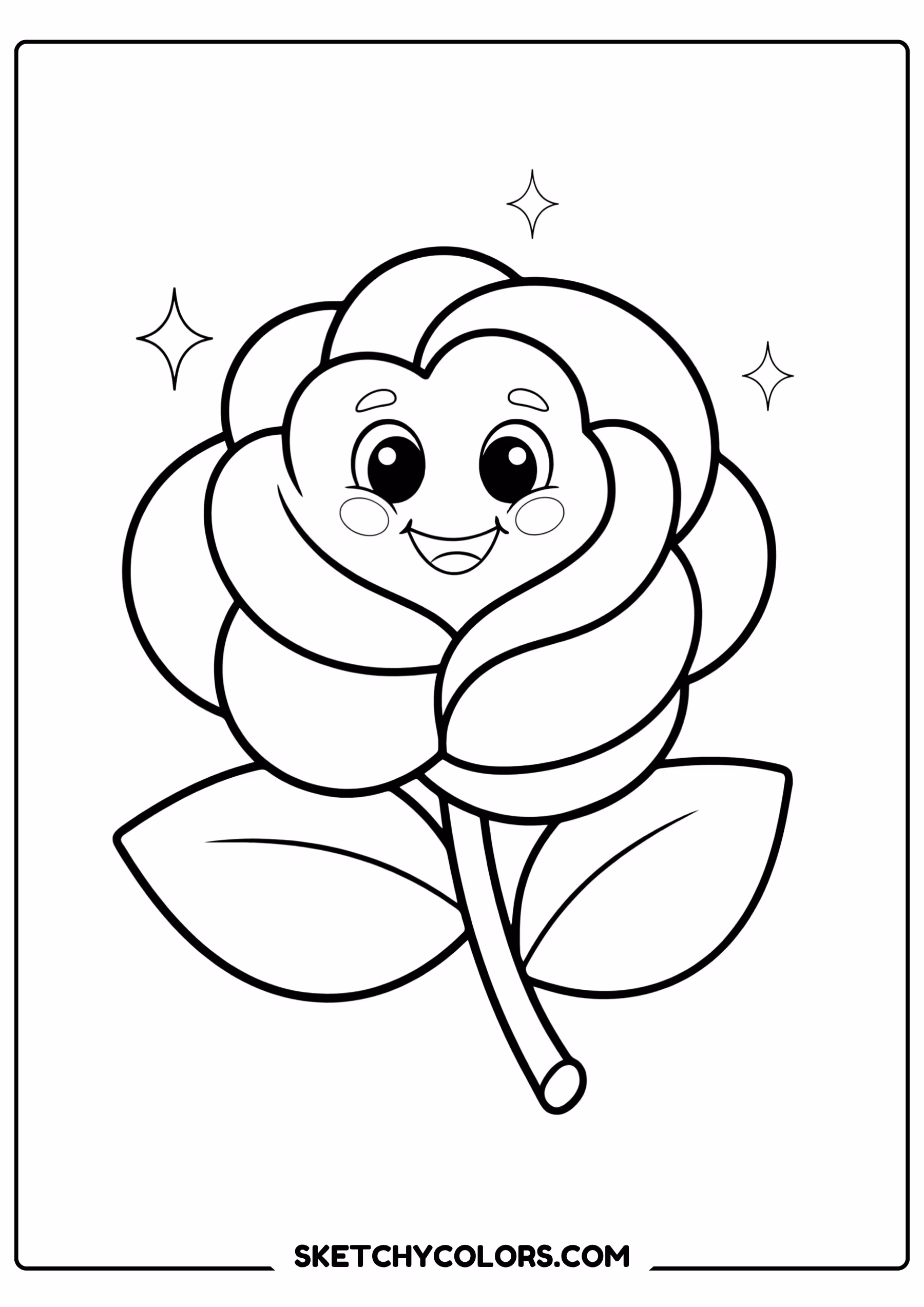 rose coloring page smiling cartoon rose happy face free printable for kids