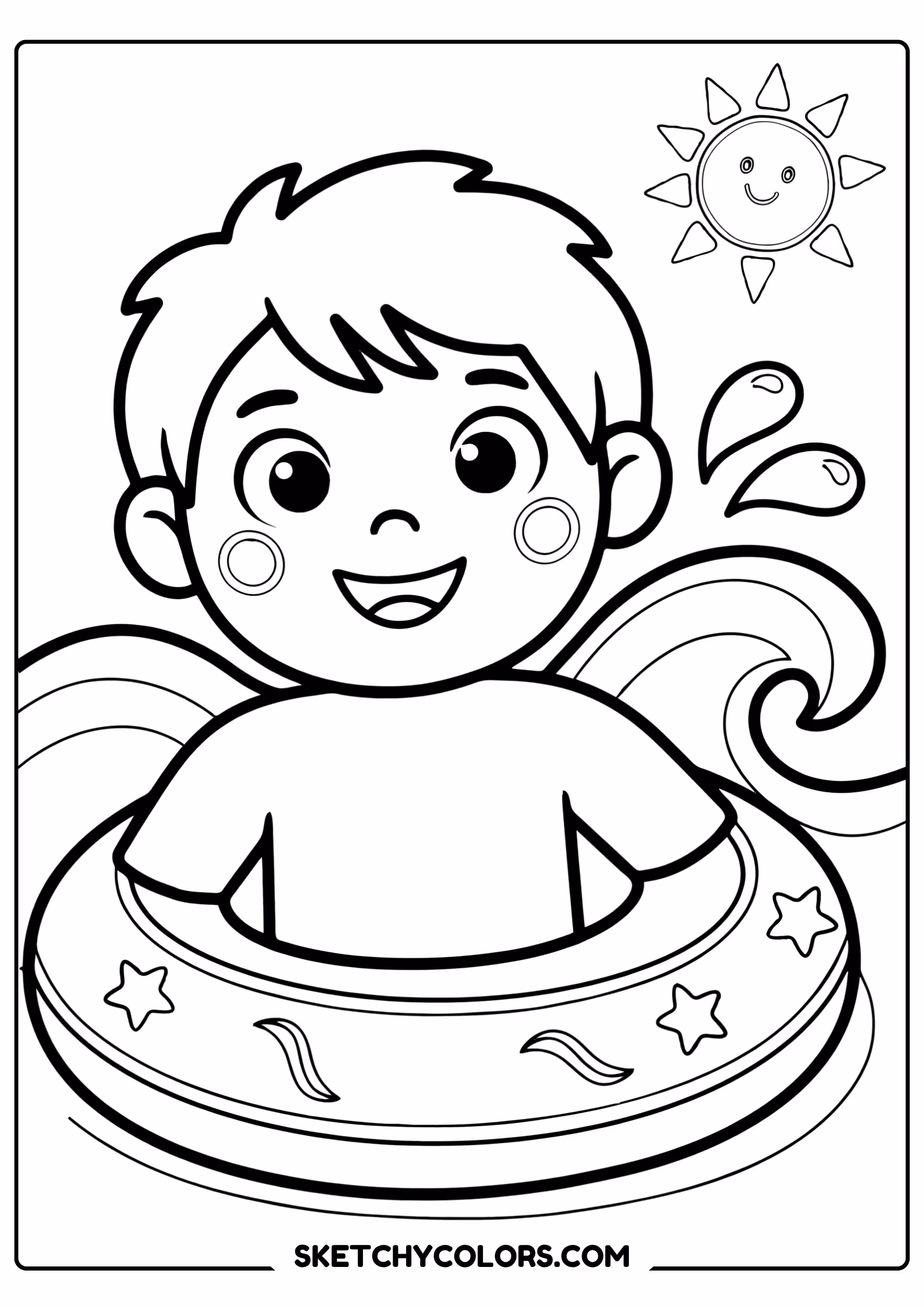 summer coloring page child swim ring pool free printable for kids