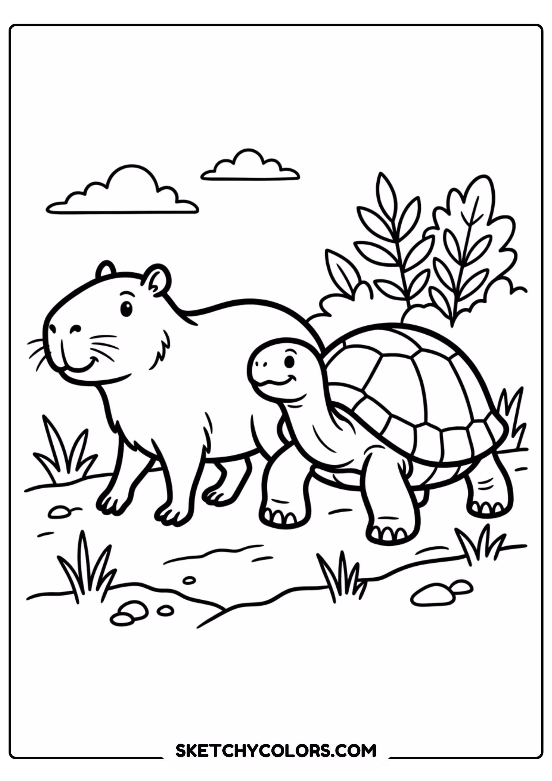 capybara flower crown relaxing free printable coloring page for kids