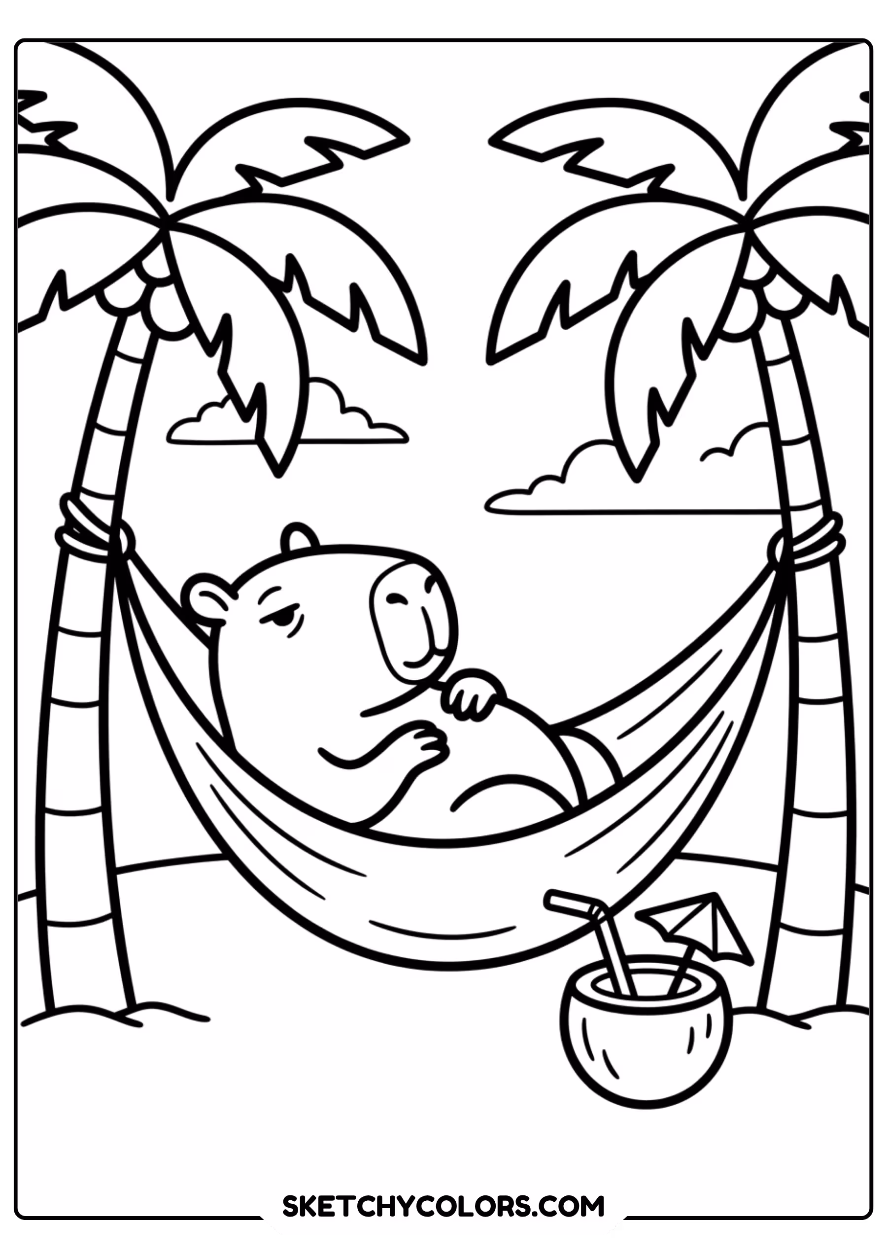 capybara easter basket bunny ears free printable coloring page for kids