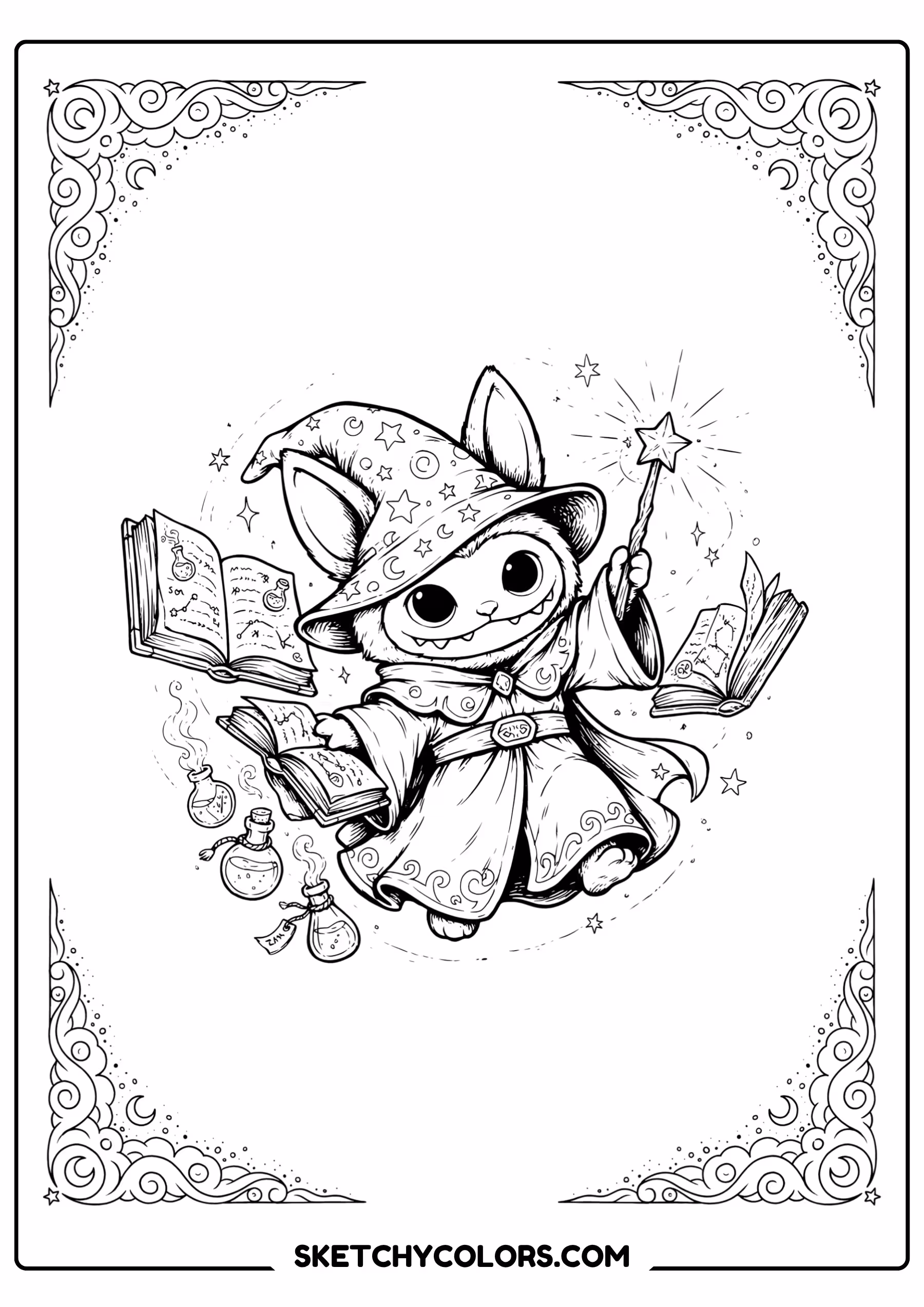 labubu wizard free printable coloring sheet