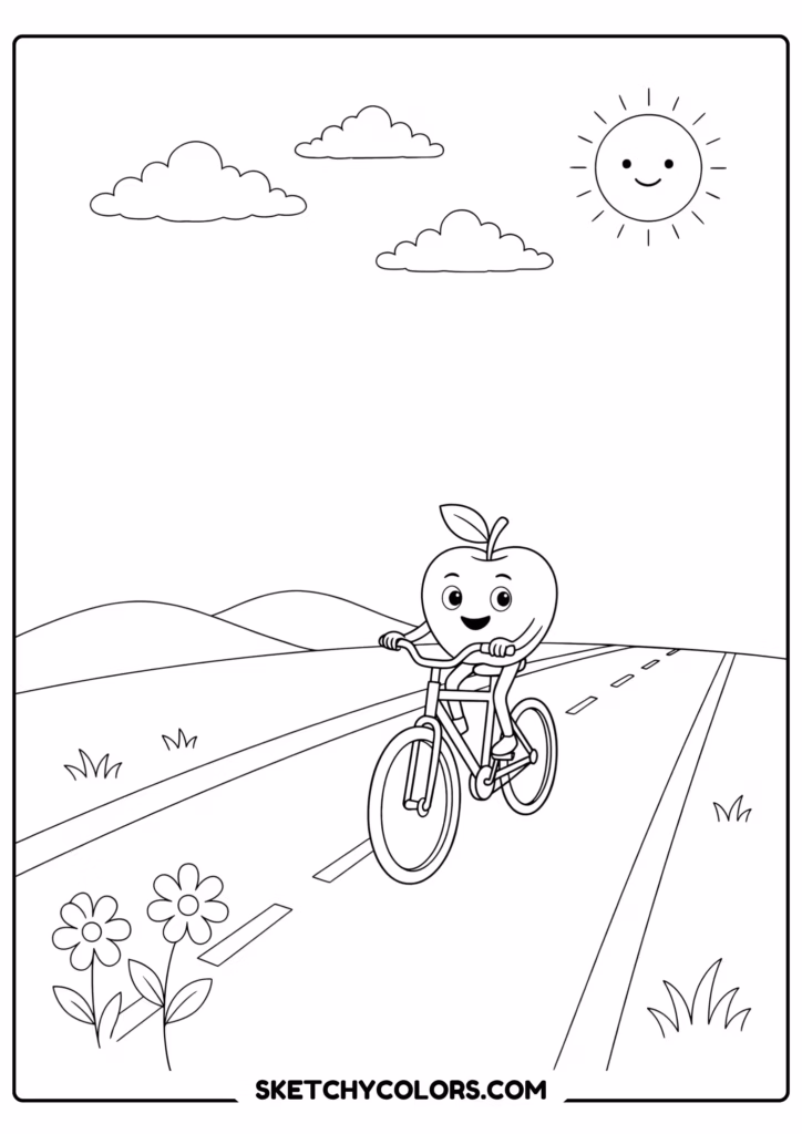 apple bike s free printable coloring sheet