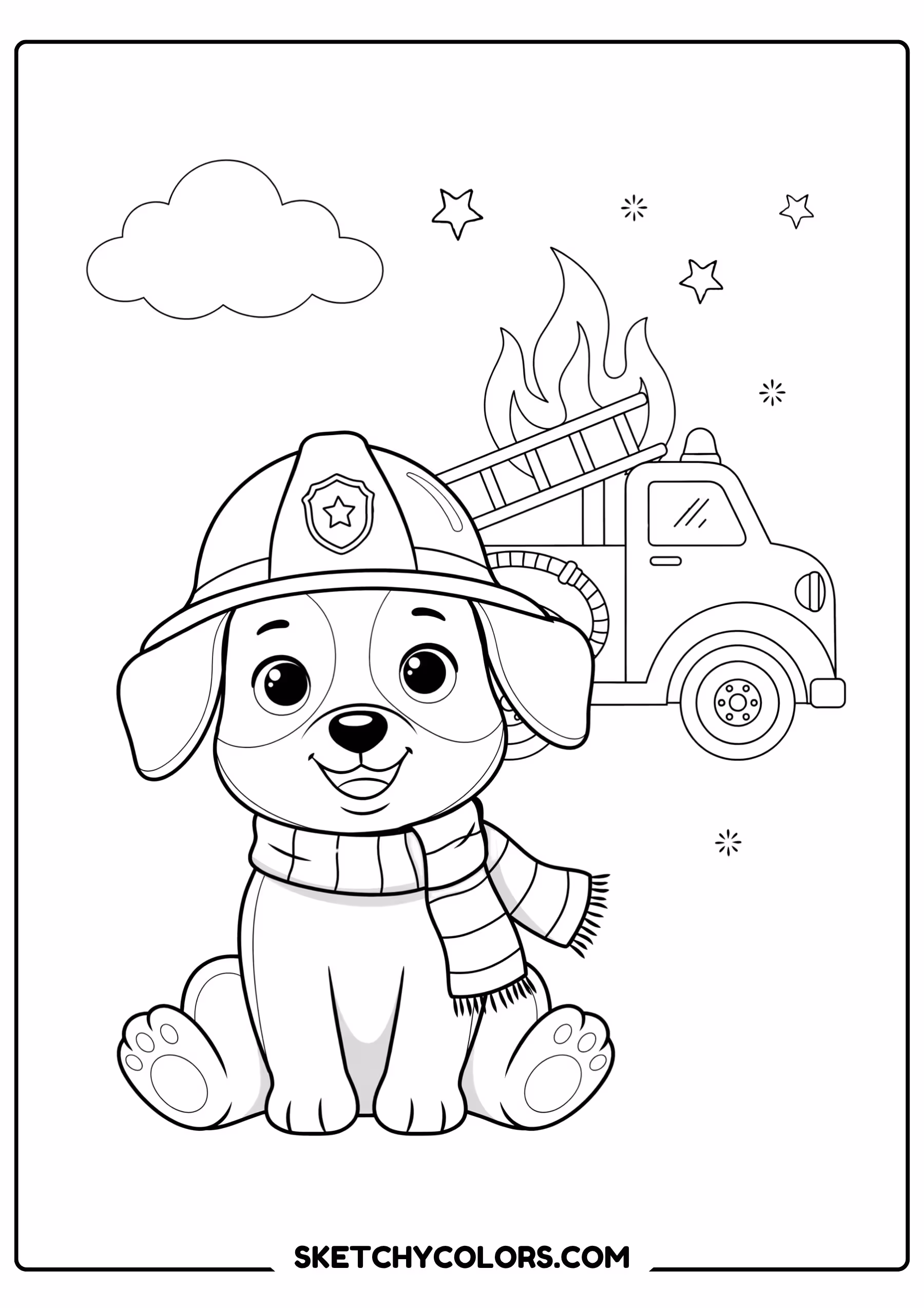 puppy firefighter puppy free printable coloring sheet