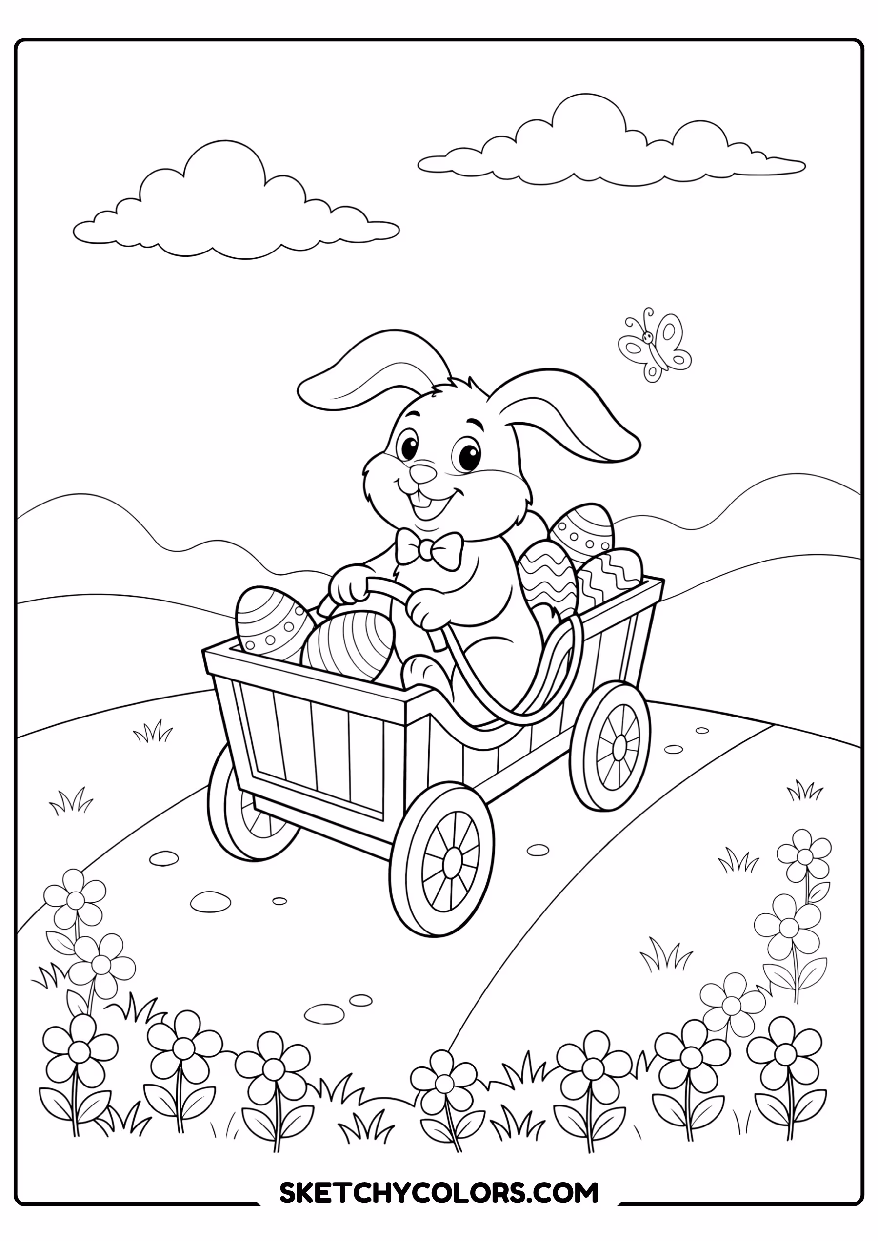 easter coloring page bunny wagon eggs free printable pdf