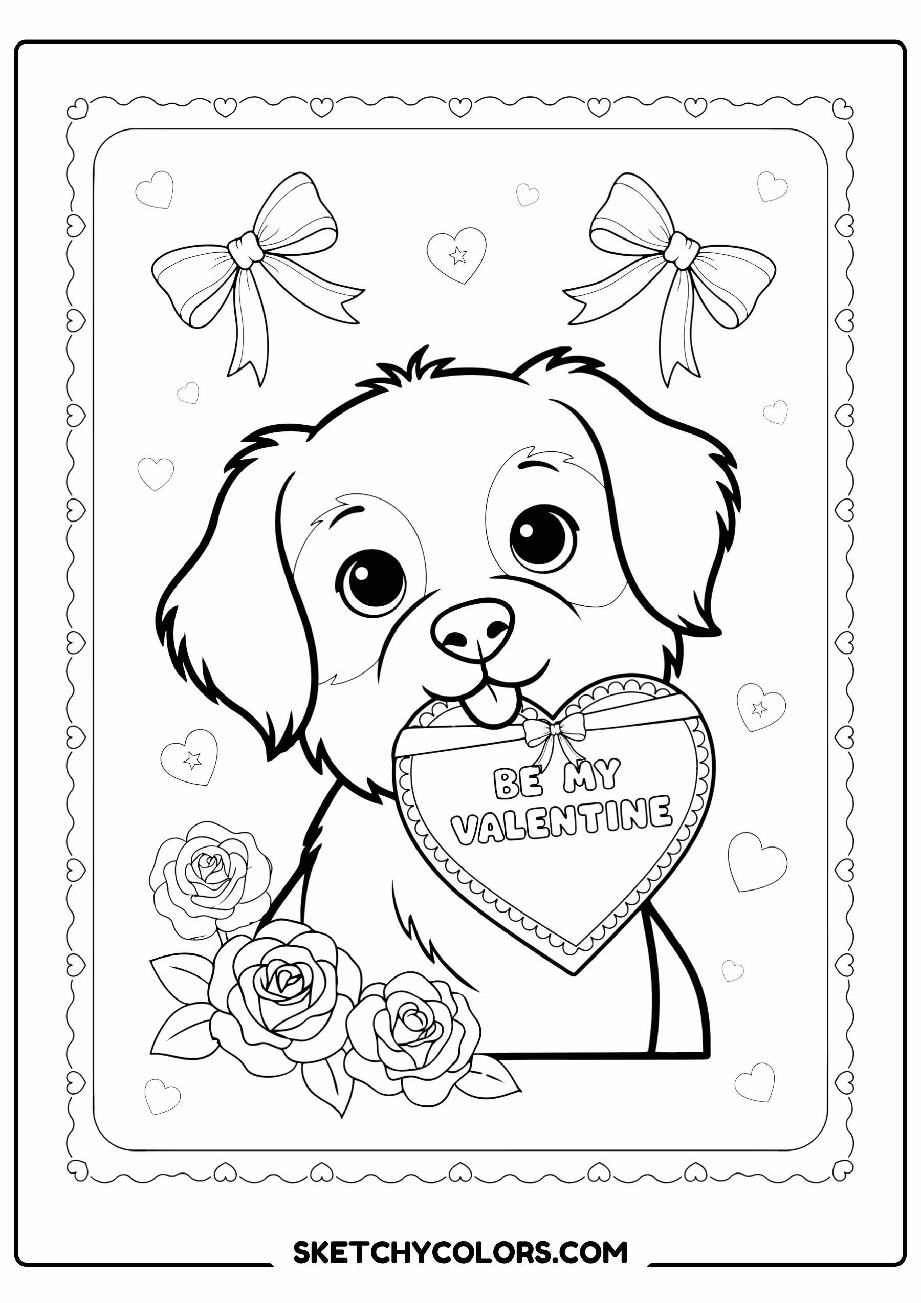 february coloring page valentine puppy card free printable pdf