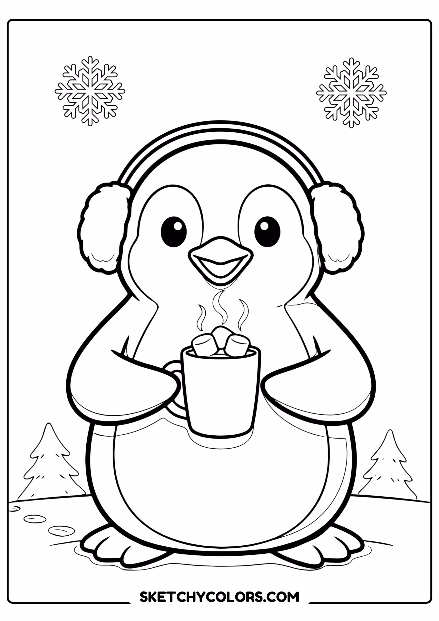 january coloring page penguin hot cocoa free printable pdf