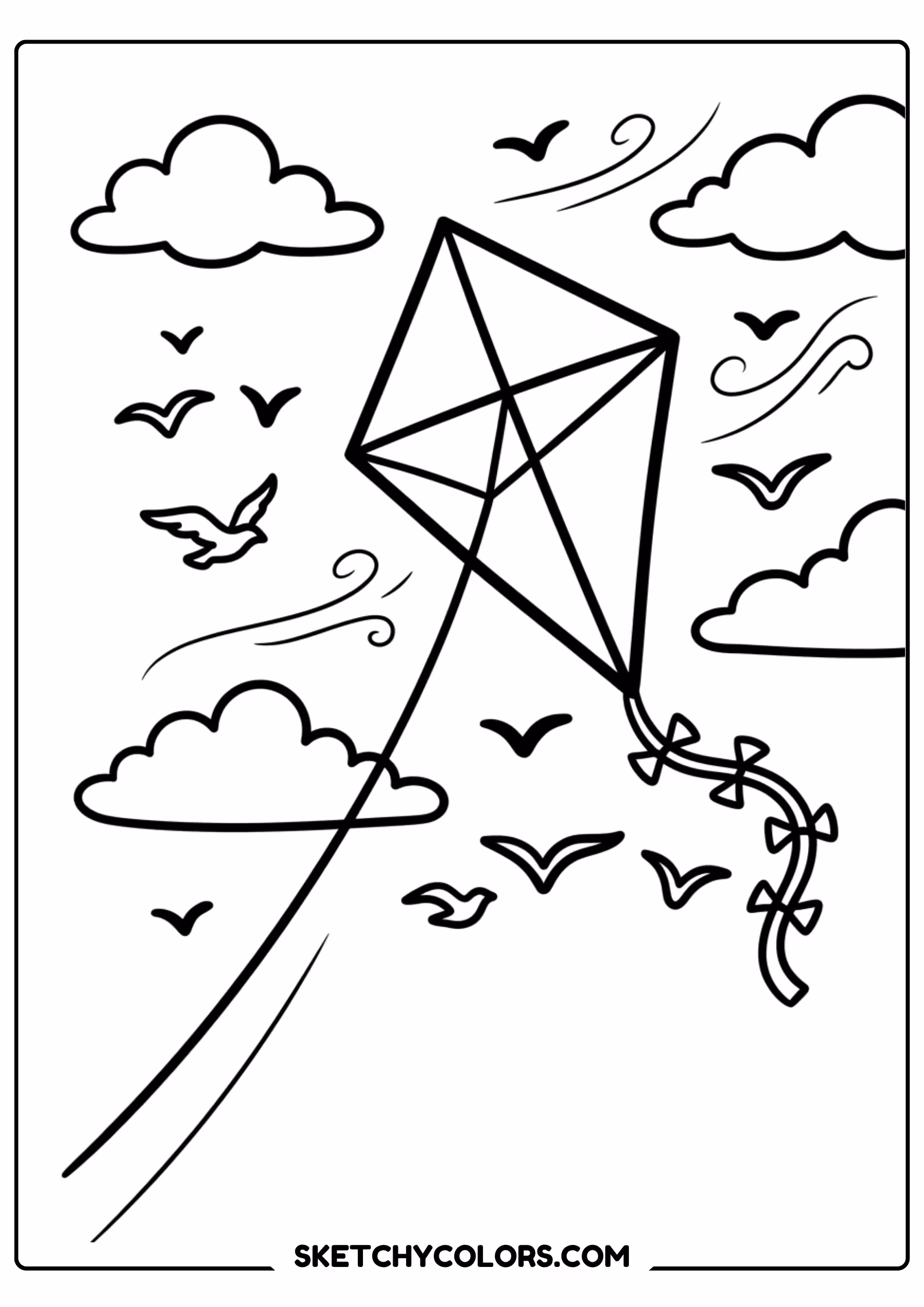rainbow kite sky coloring page printable