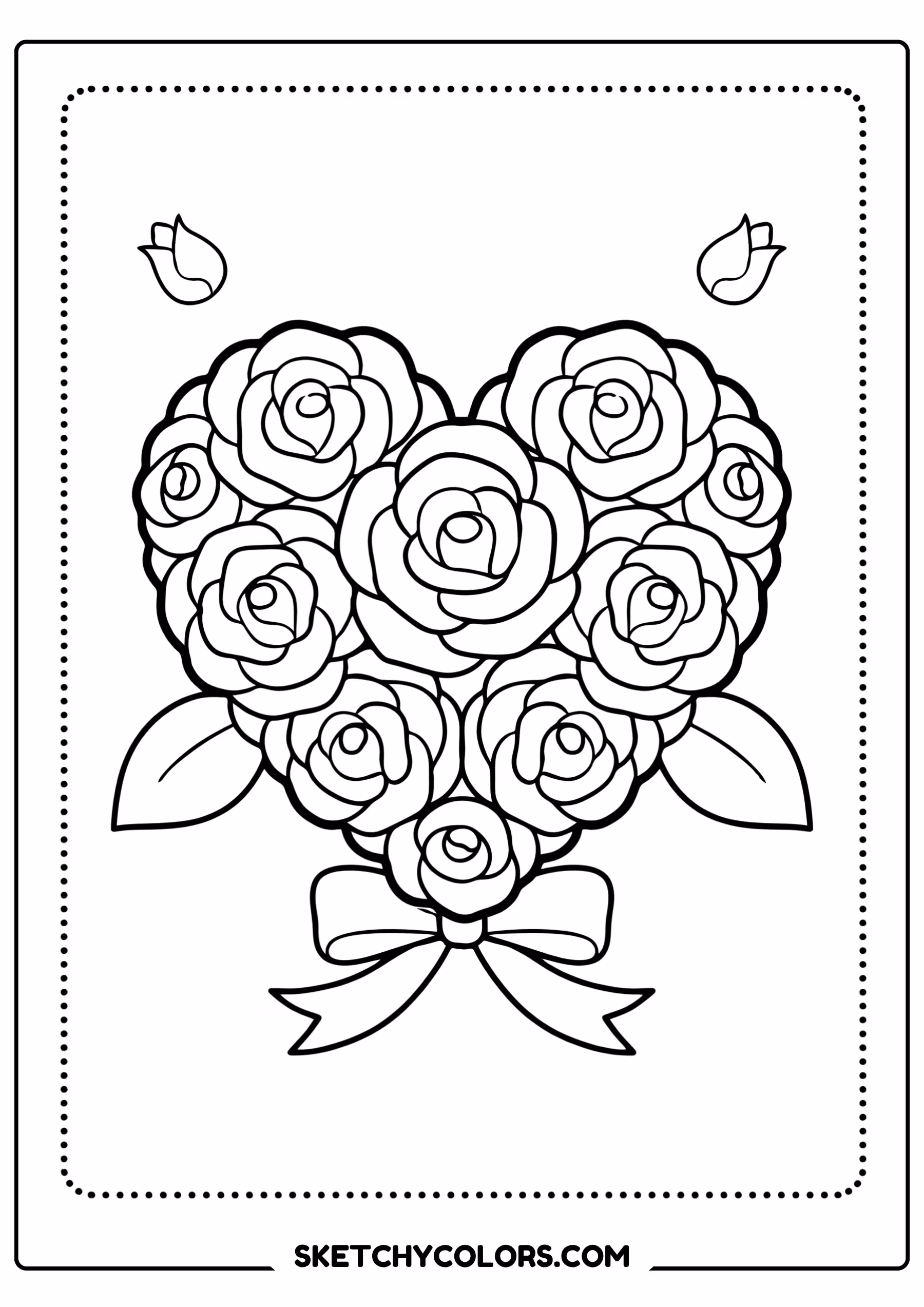 rose coloring page heart shaped arrangement roses free printable pdf