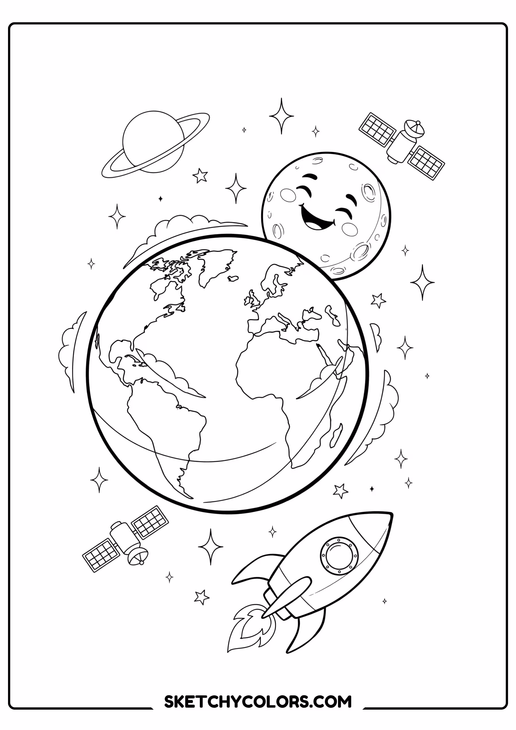 solar system coloring page earth moon space free printable pdf