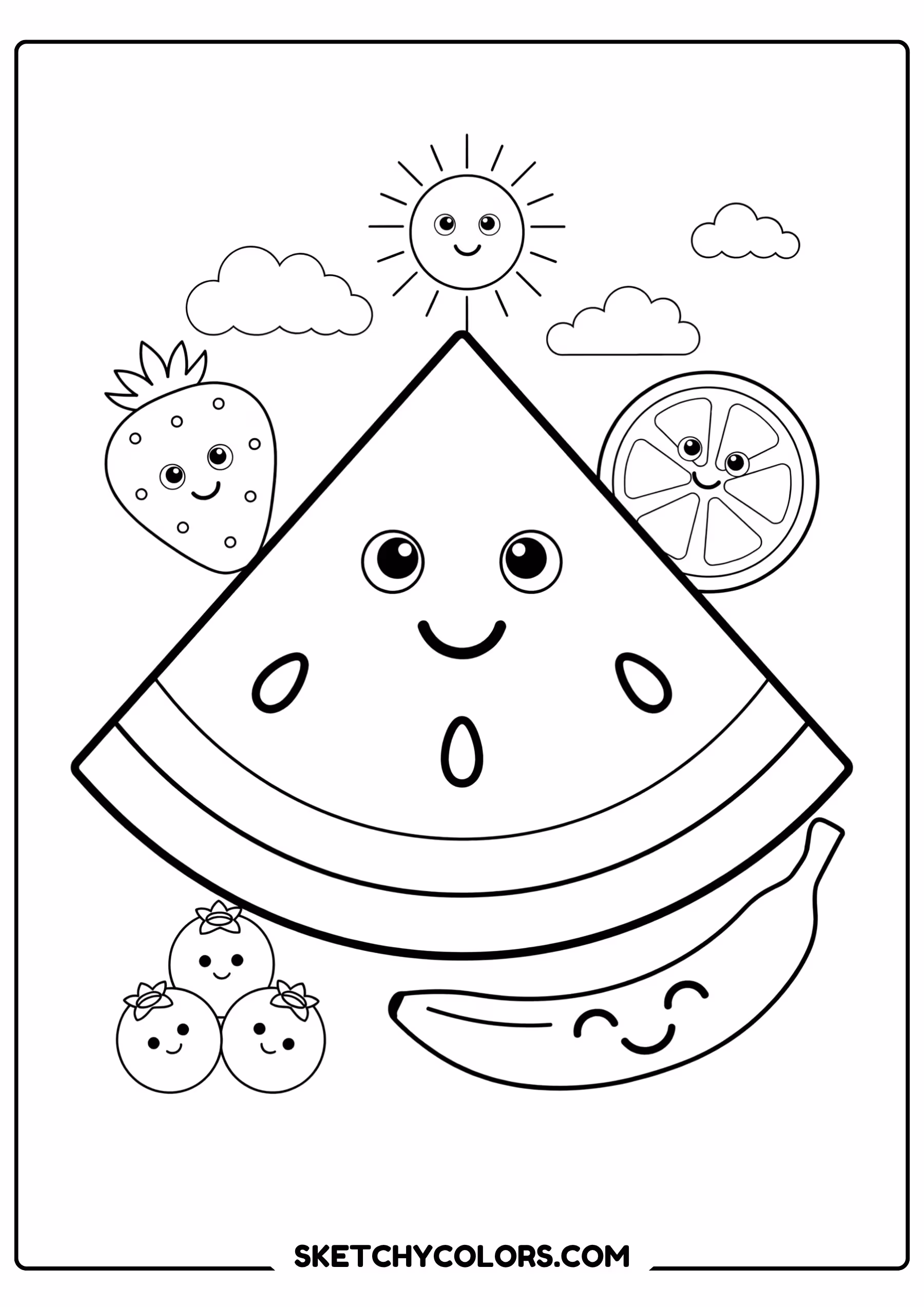 summer coloring page happy watermelon slice cartoon face free printable pdf