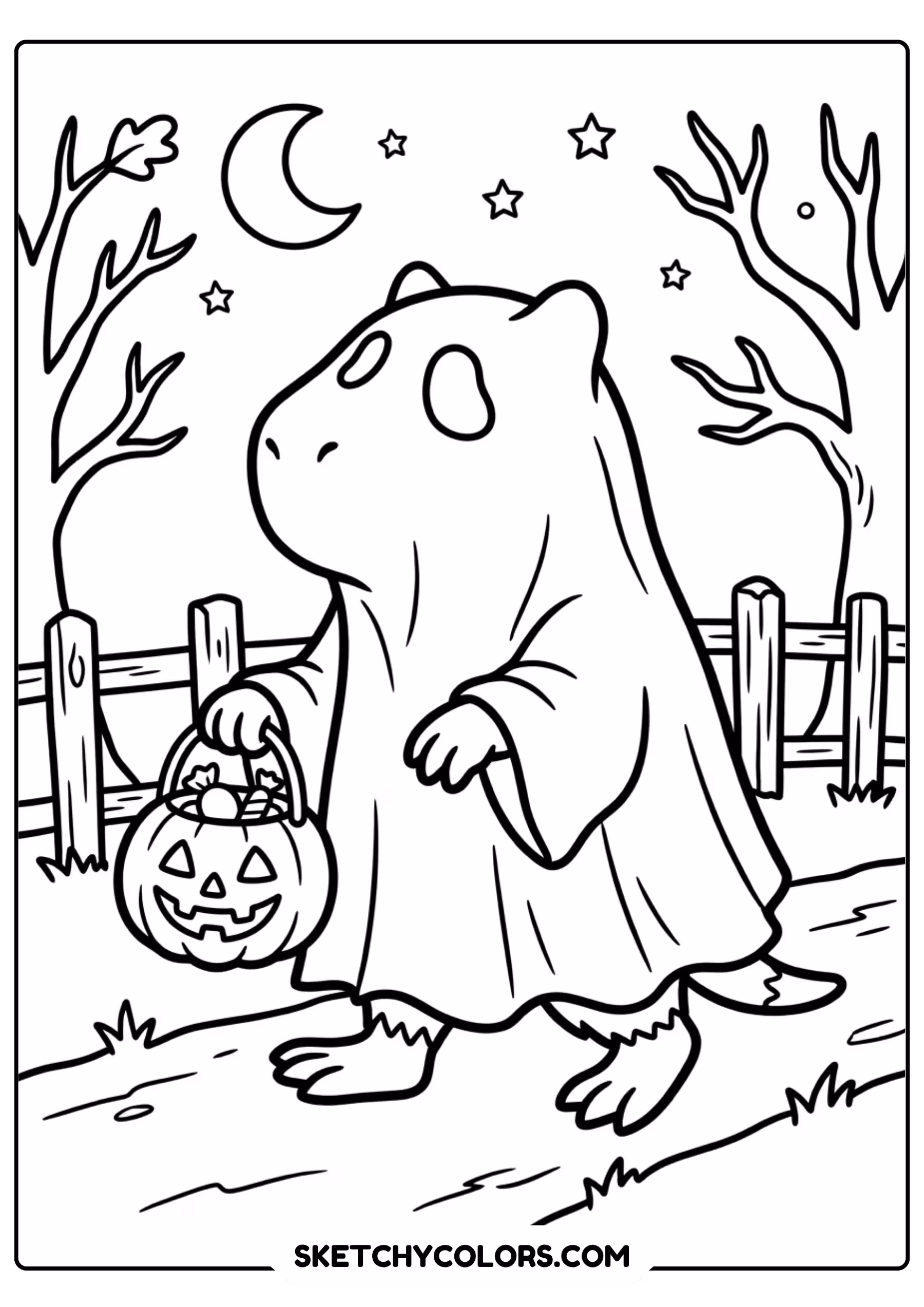 capybara river nature scene free printable coloring page for kids