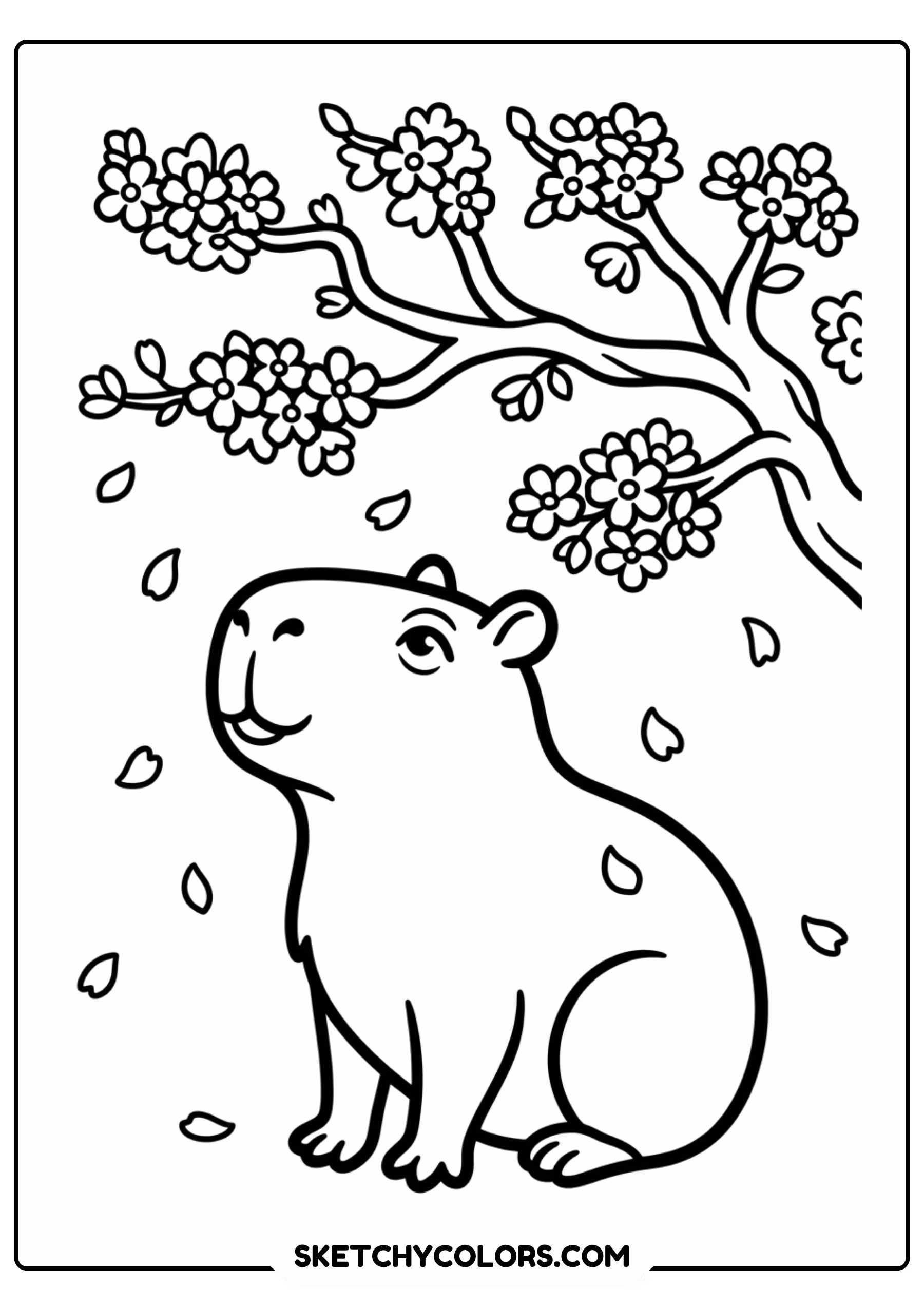 capybara wildflower meadow free printable coloring page for kids