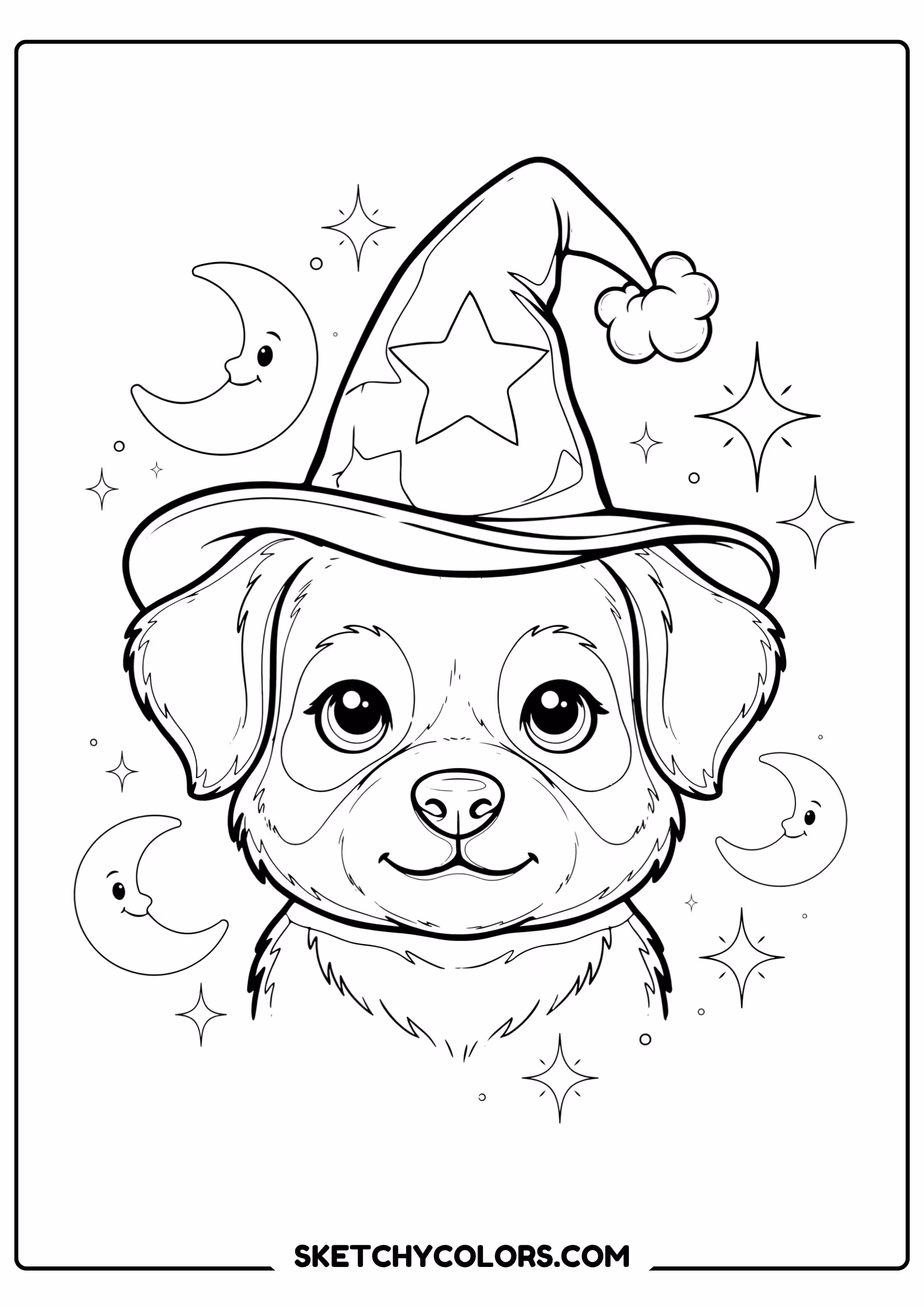 dog coloring page wizard puppy hat free printable for kids