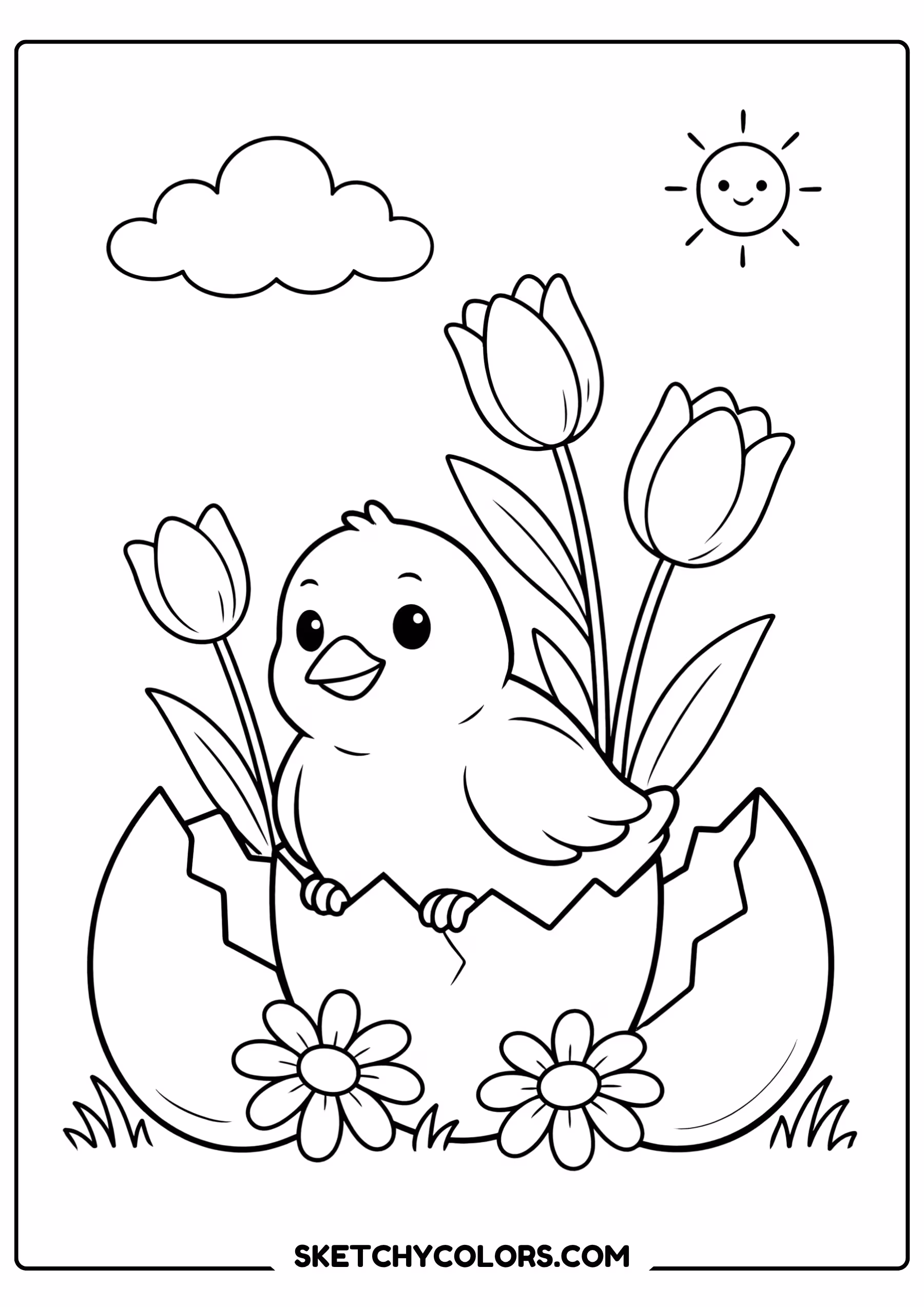 march coloring page baby chick hatching flowers free printable for kids