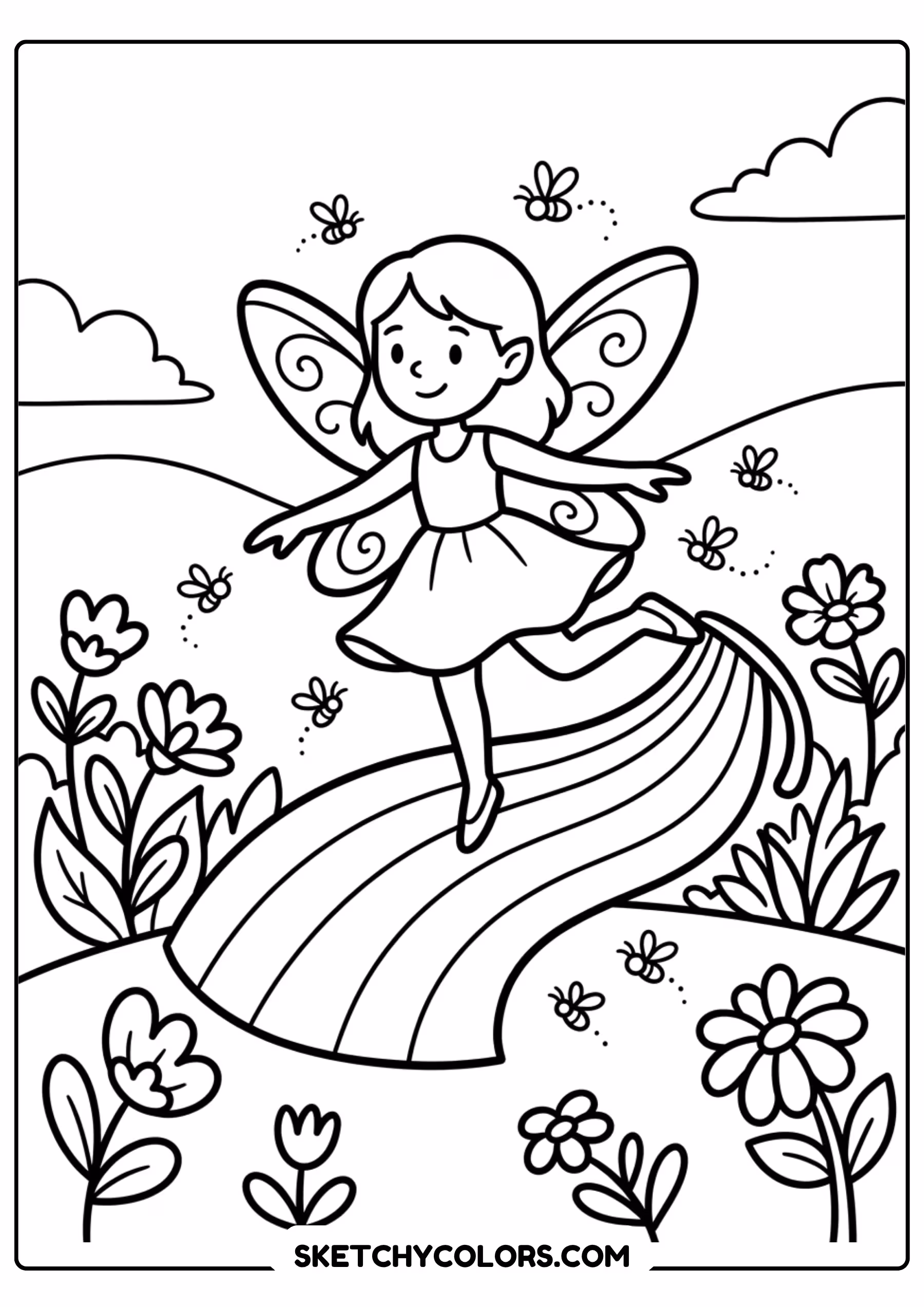 fairy firefly rainbow coloring page printable