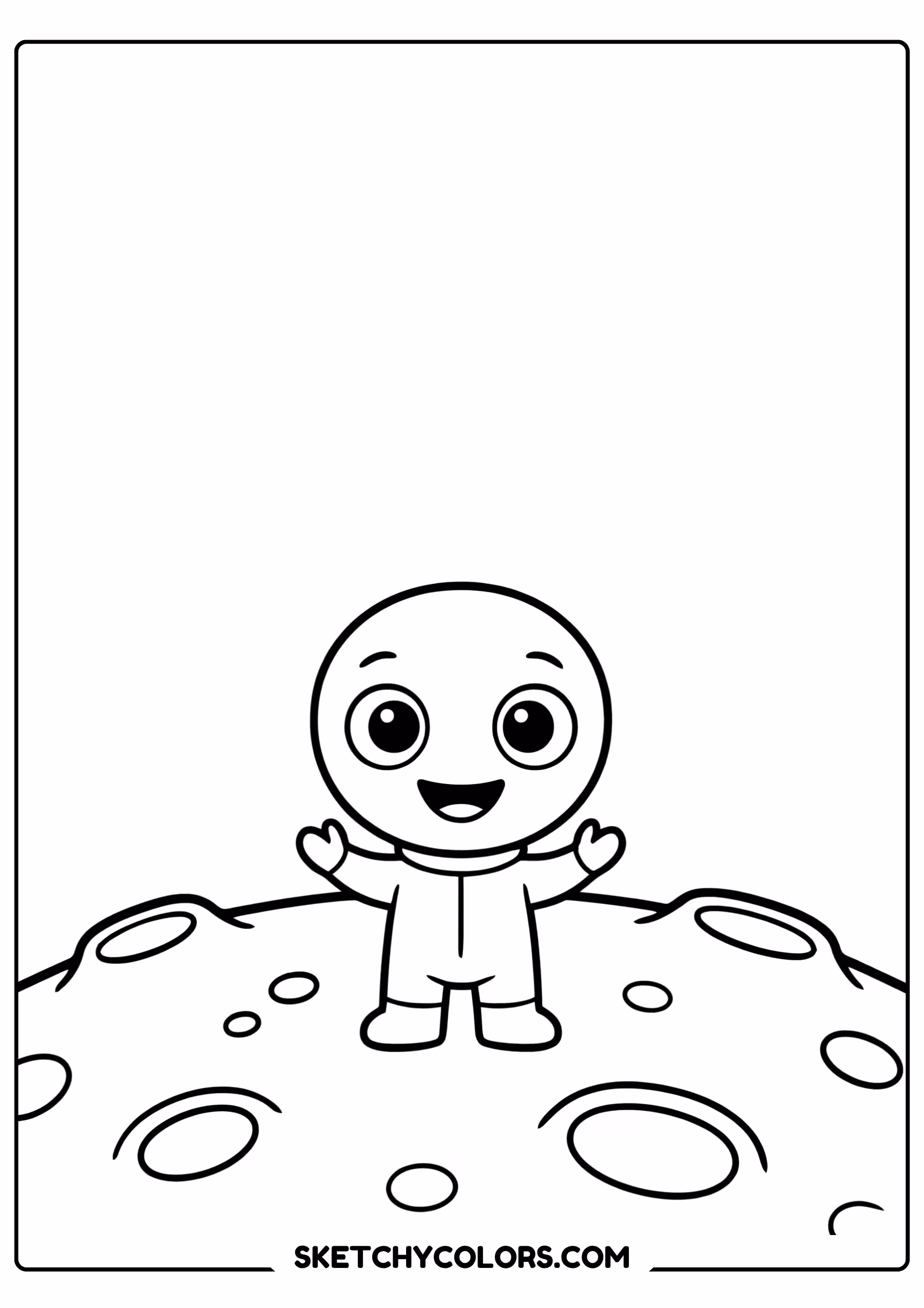 space coloring page baby alien moon craters free printable for kids