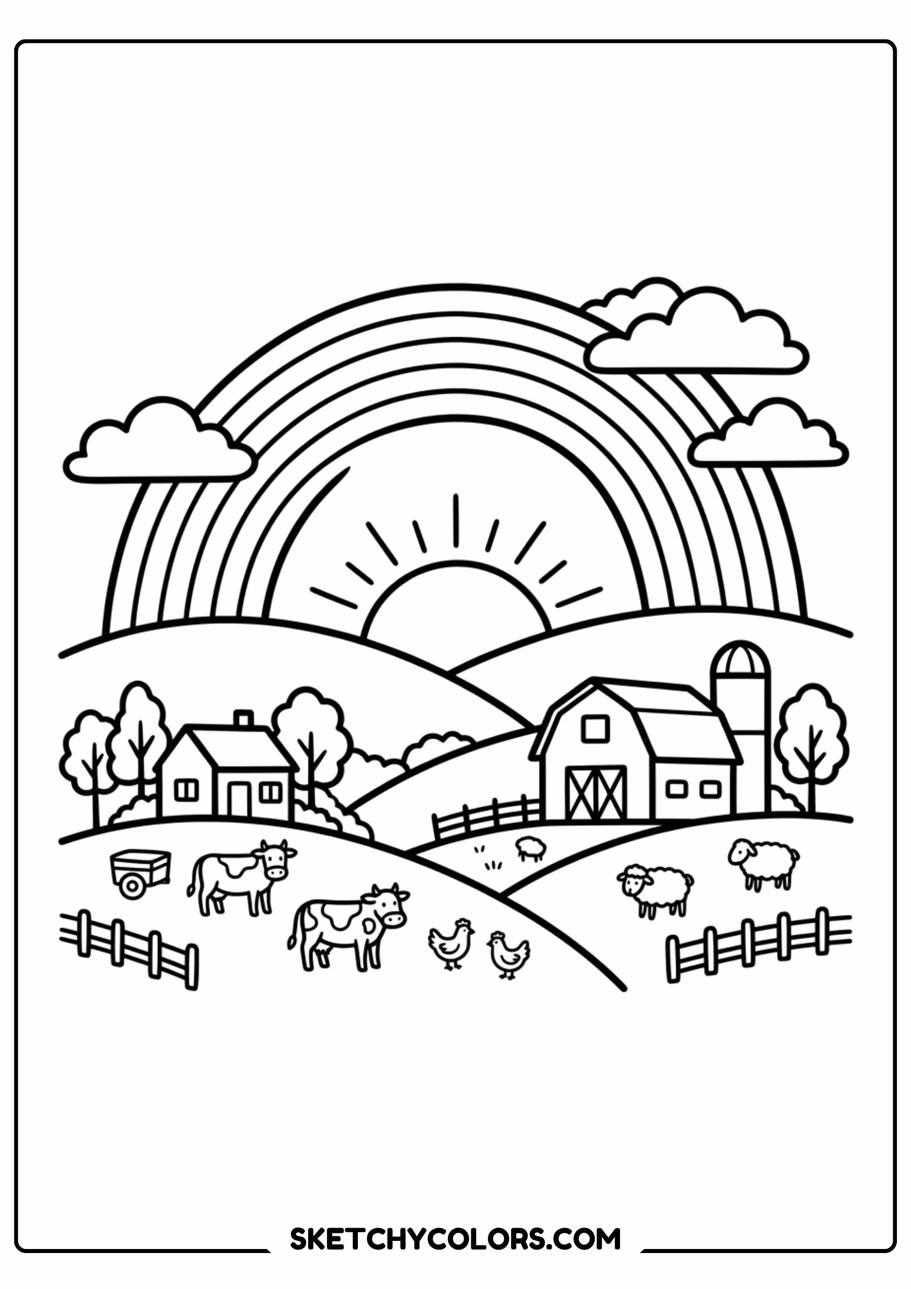 rainbow fox forest coloring page printable