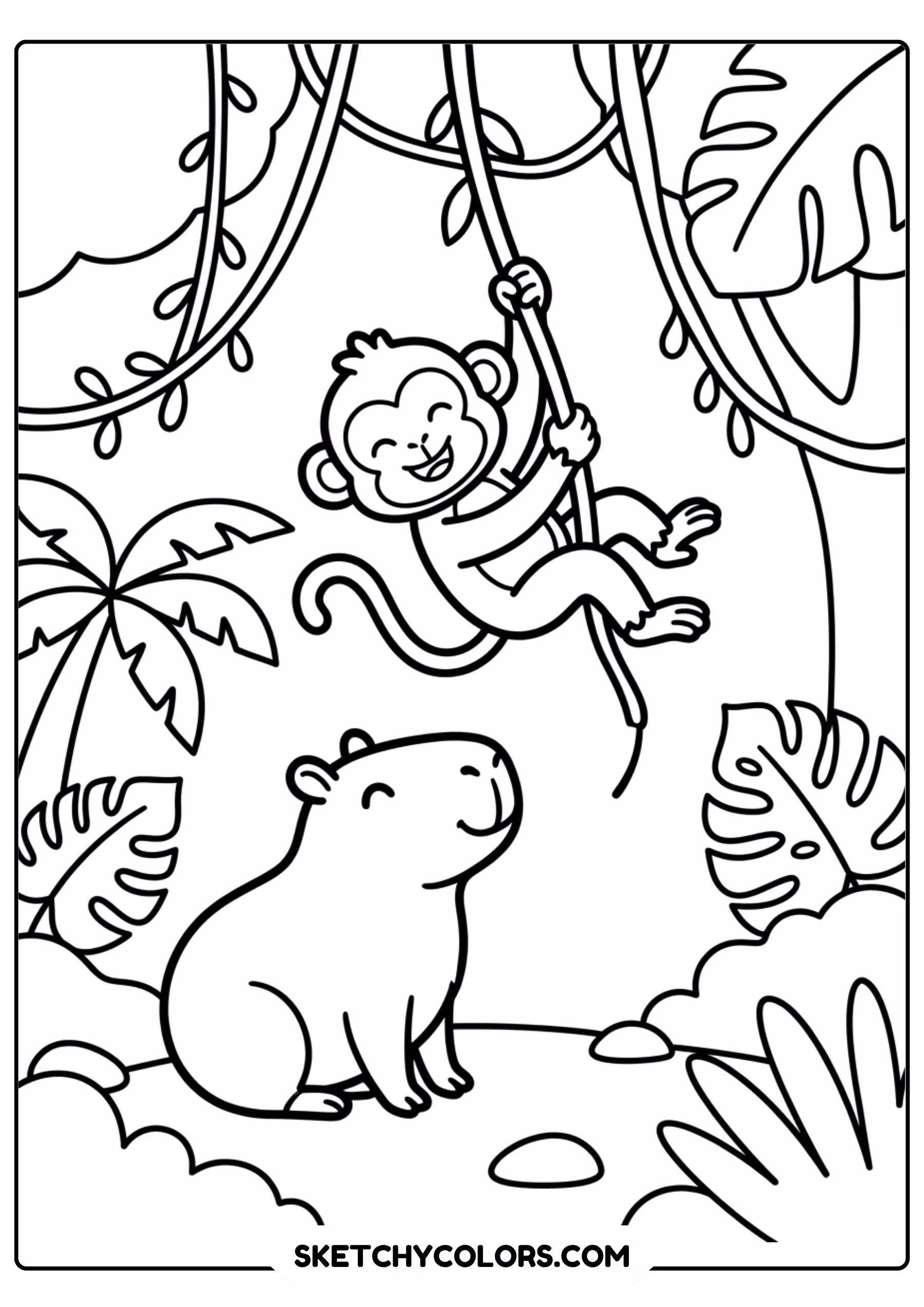 capybara sunflower field free printable coloring page for kids