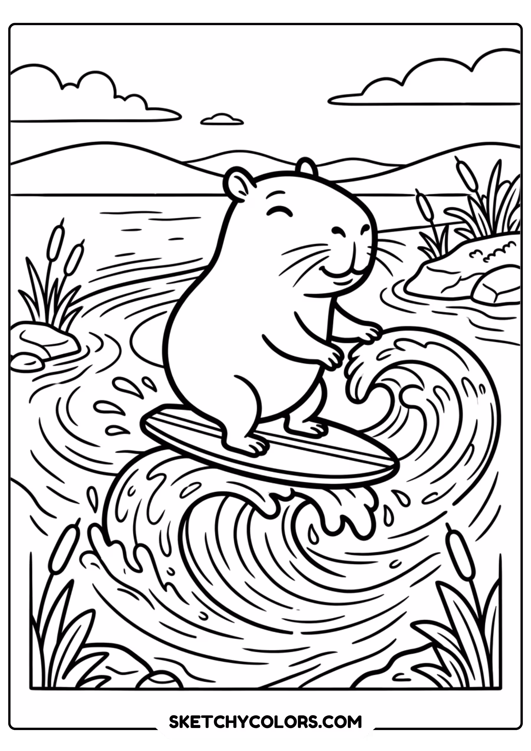 capybara pirate captain free printable coloring page for kids