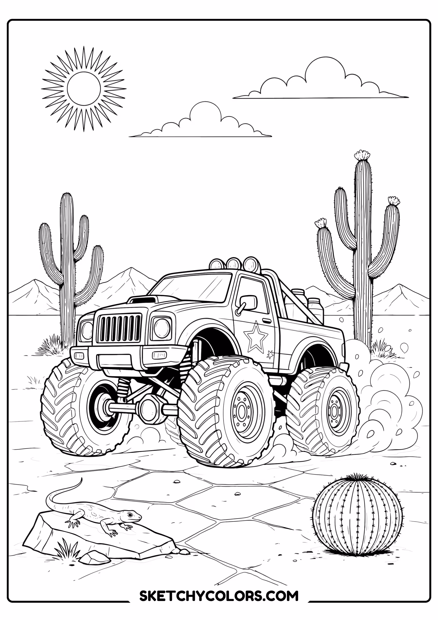 monster truck desert free pdf coloring page