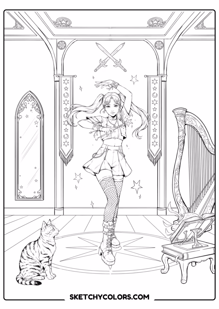 kpop demon hunters magic hall s free pdf coloring page