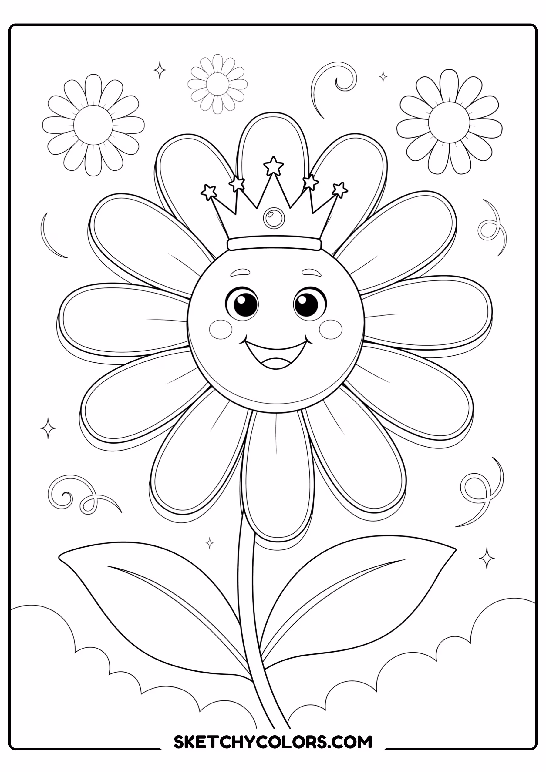 daisy coloring page daisy crown magical smiling free printable pdf
